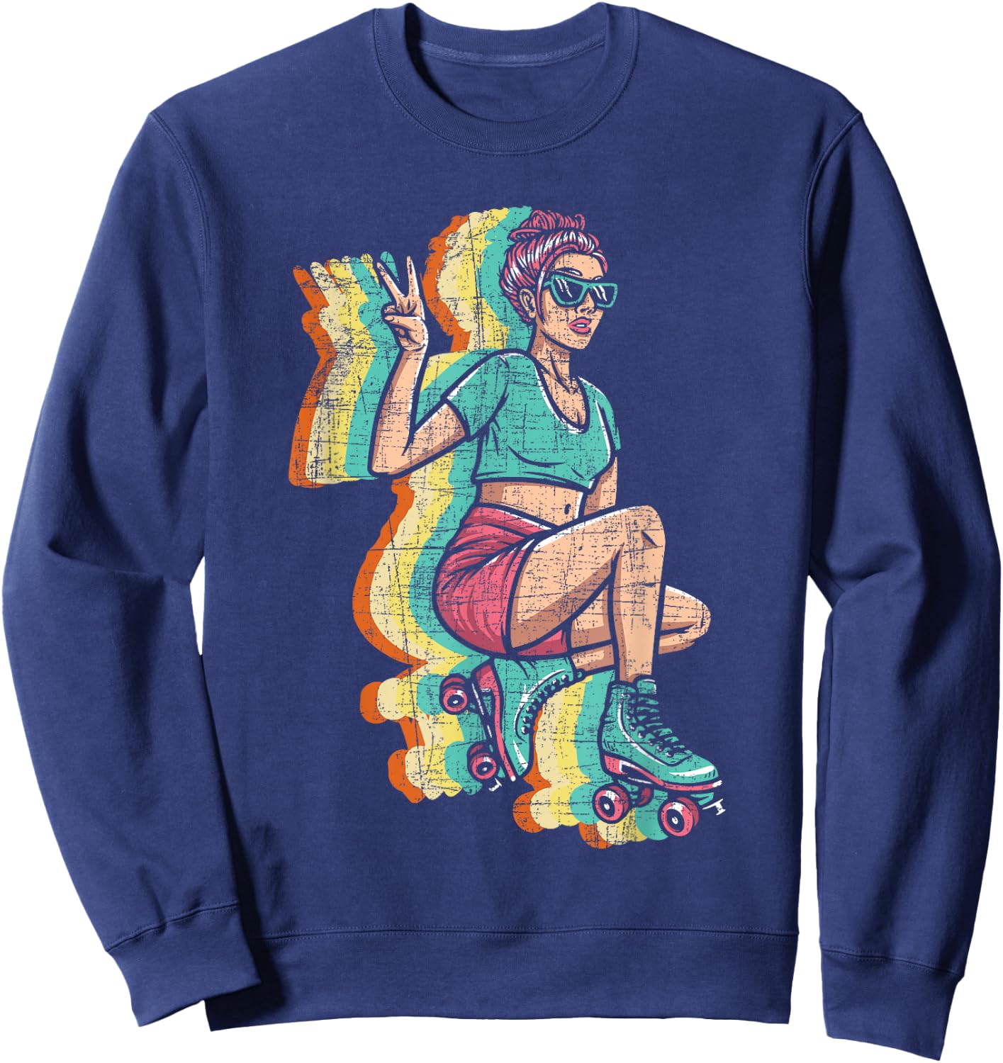 Retro Roller Skater Girl - Roller Skating Roller Derby Sweatshirt - Sweatshirt | Navy
