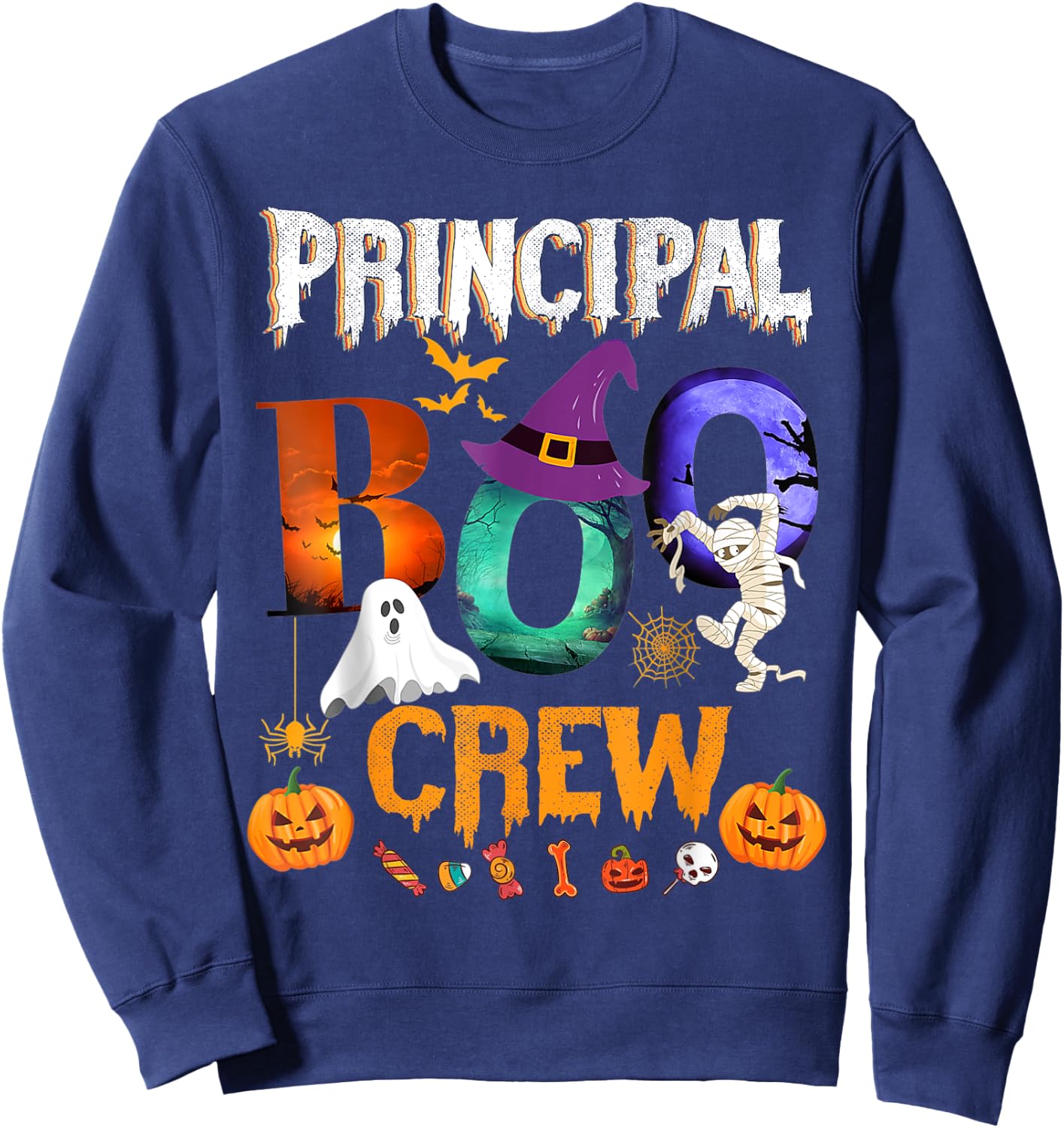 Principal Boo Crew Teacher Student Funny Halloween Costume Women Kids Sweatshirt - Sweatshirt | Navy