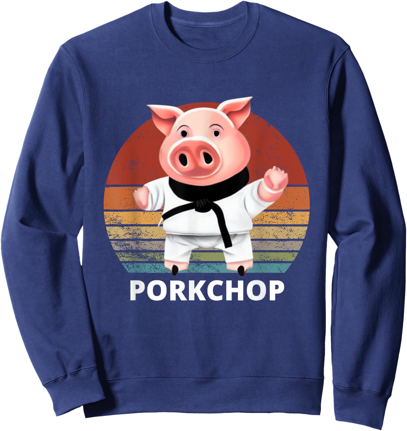 Animals Puns Pig Karate Pork Chop Pun Sweatshirt - Sweatshirt | Navy