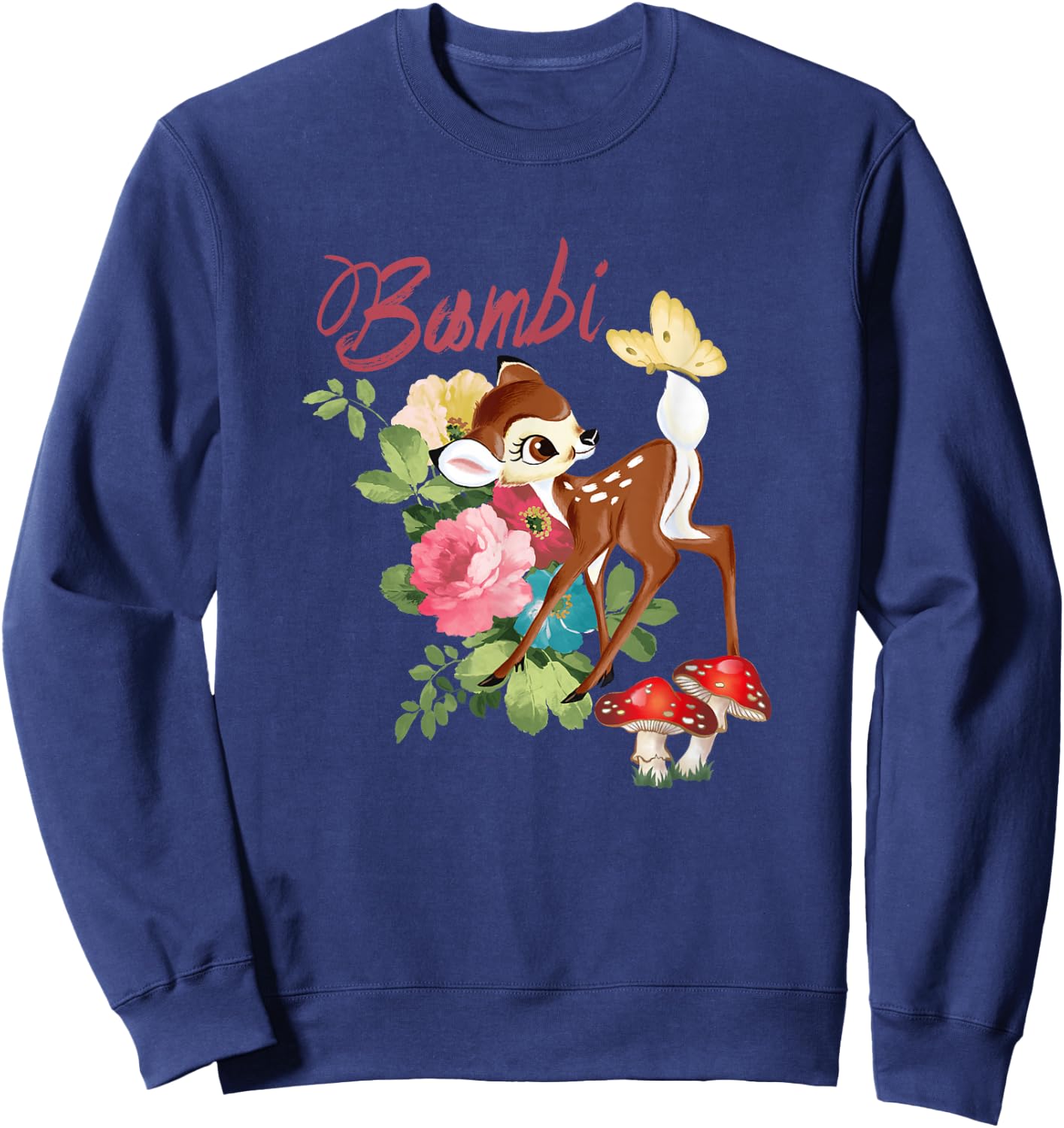 Disney Bambi Cute and Playful Watercolor Retro Portrait Sweatshirt - Sweatshirt | Navy