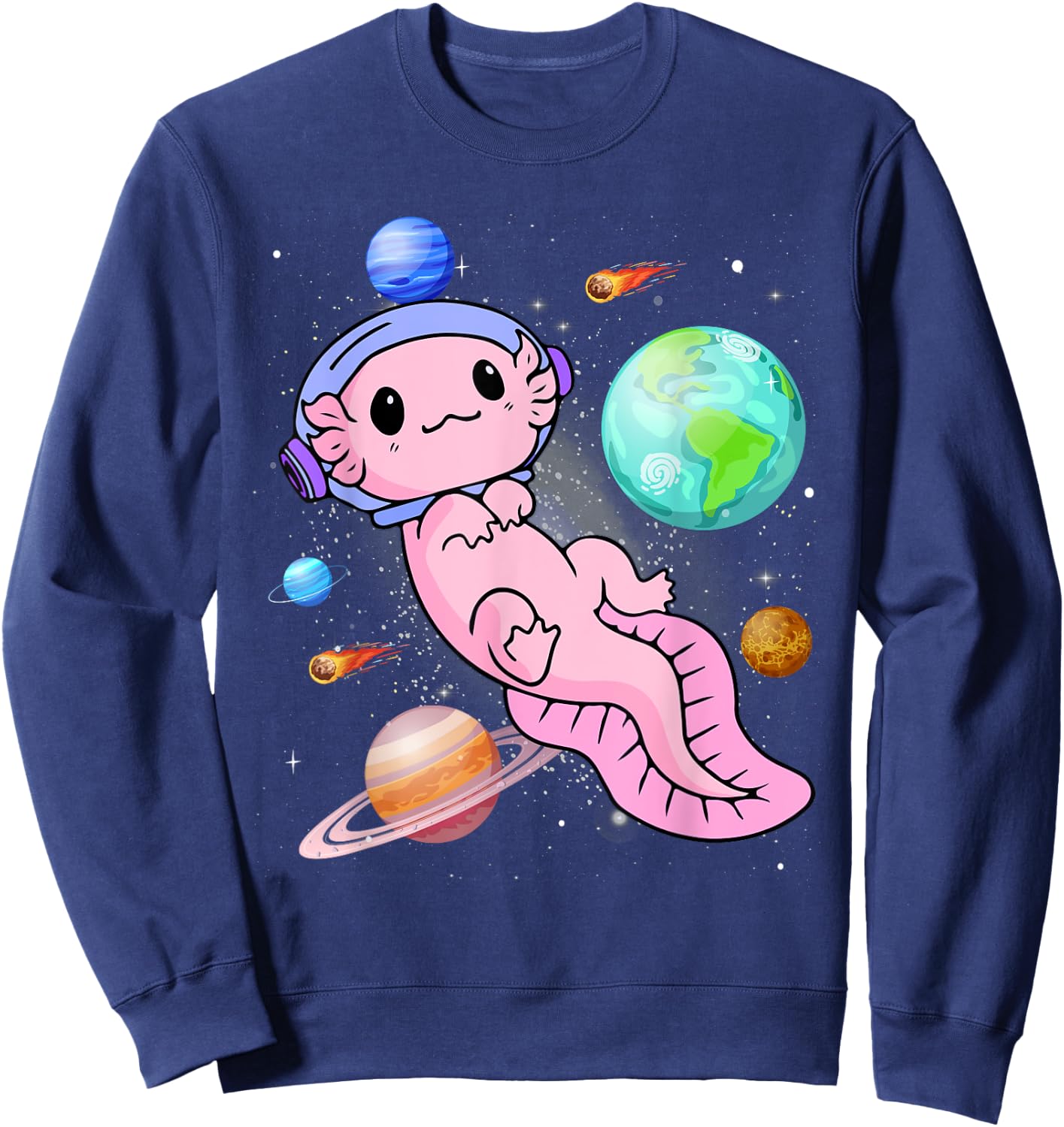 Cute Astronaut Axolotl In Space Galaxy Planet Outer Space Sweatshirt - Sweatshirt | Navy