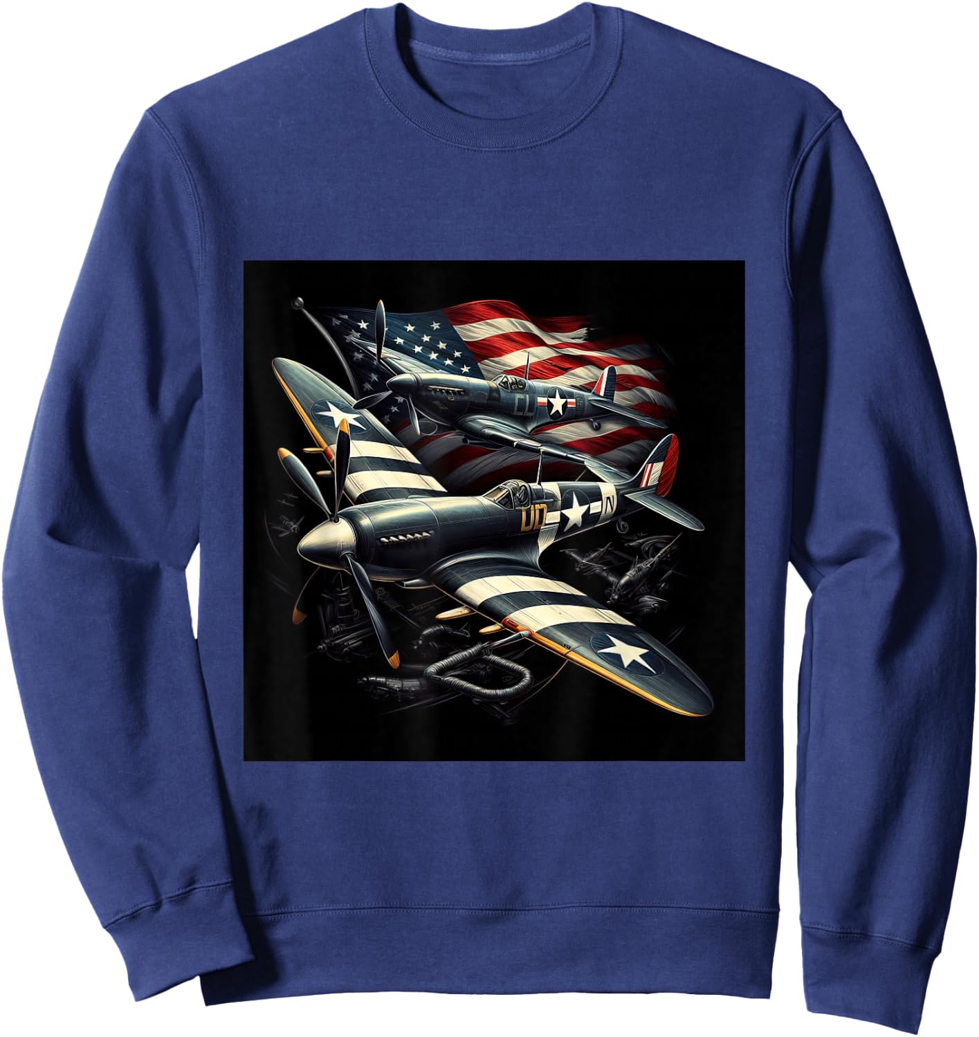 Spitfire F4U Corsair WW2 Airplanes US Flag Sweatshirt - Sweatshirt | Navy