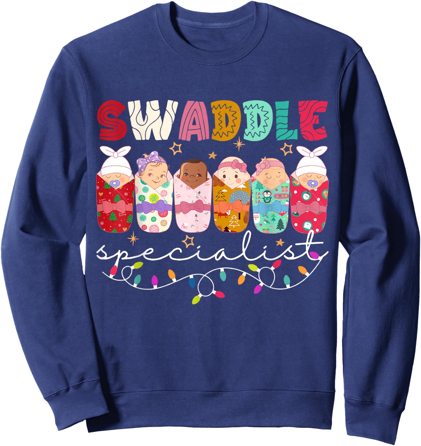Swaddle Specialist NICU Mother Baby Nurse ICU PICU Christmas Sweatshirt - Sweatshirt | Navy