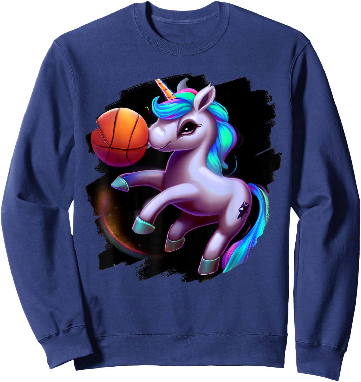 Unicorn Playing Basketball Cool Funny Unicorns Basketball Sweatshirt - Sweatshirt | Navy
