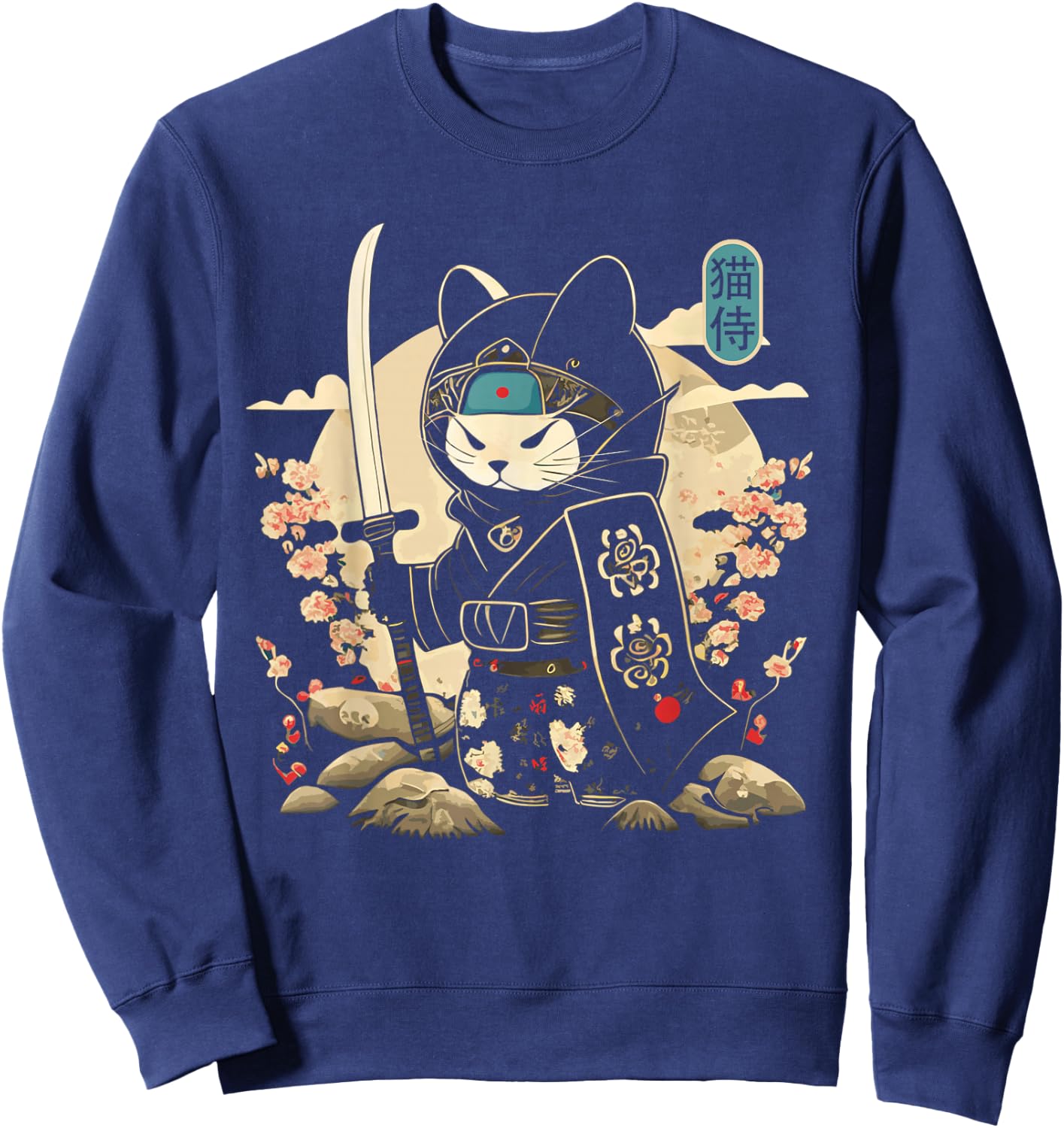 Japanese Samurai Cat Tattoo Kawaii Ninja Cat Sweatshirt - Sweatshirt | Navy