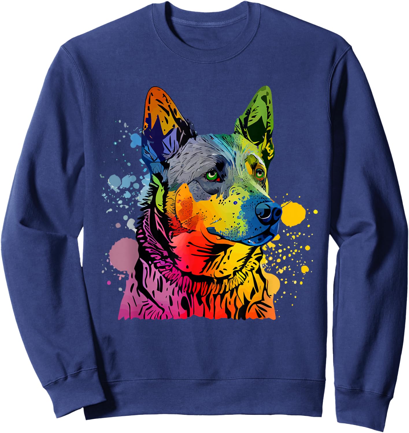 Australian Cattle Dog Heeler Colorful Pop Art Splash Art Sweatshirt - Sweatshirt | Navy