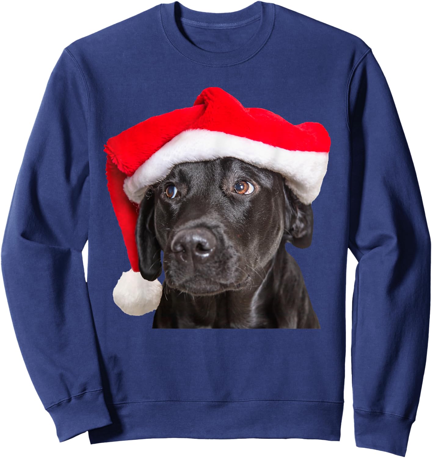 Cute Black Lab Santa Hat Christmas Dog Labrador Retriever Women Kids Sweatshirt - Sweatshirt | Navy