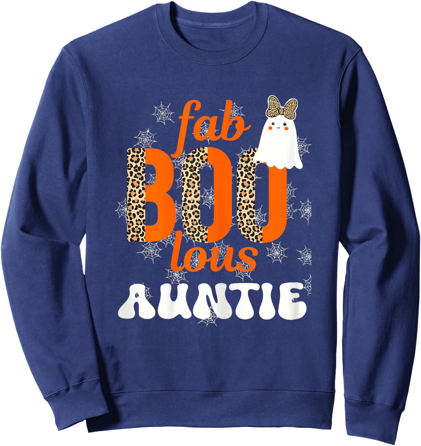 Fab BOO lous Auntie Leopard Halloween Ghost Sheet Sweatshirt - Sweatshirt | Navy