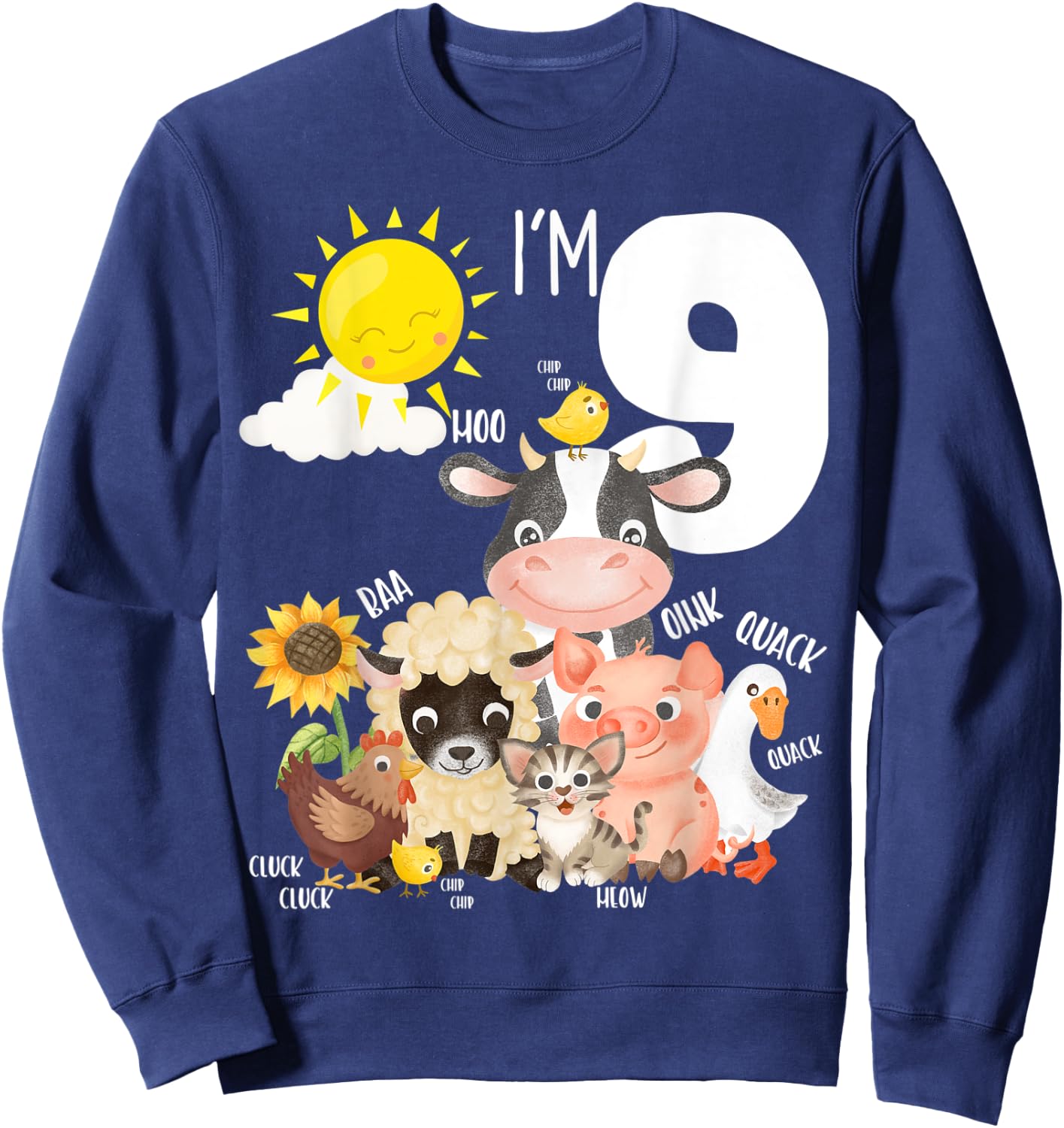 9th Birthday Barnyard Barn Farm Animals Sounds Age 9 Farm Sweatshirt - Sweatshirt | Navy