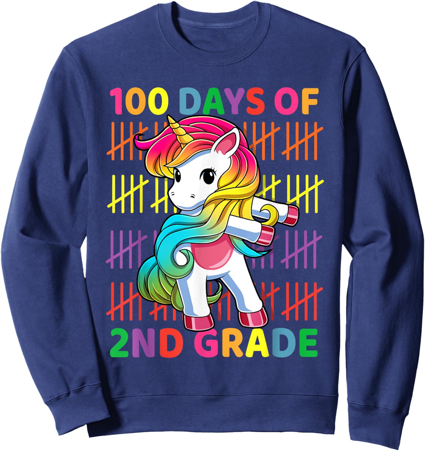 100 Days of 2nd Grade Unicorn Flossing 100th Day Of School Sweatshirt - Sweatshirt | Navy