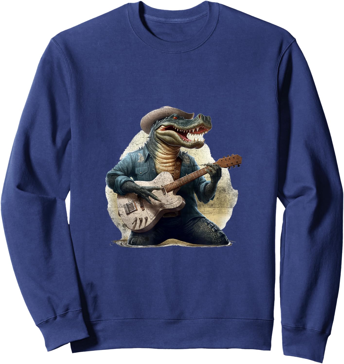 Funny Gator Alligator Playing Guitar Cowboy Country Music Sweatshirt - Sweatshirt | Navy
