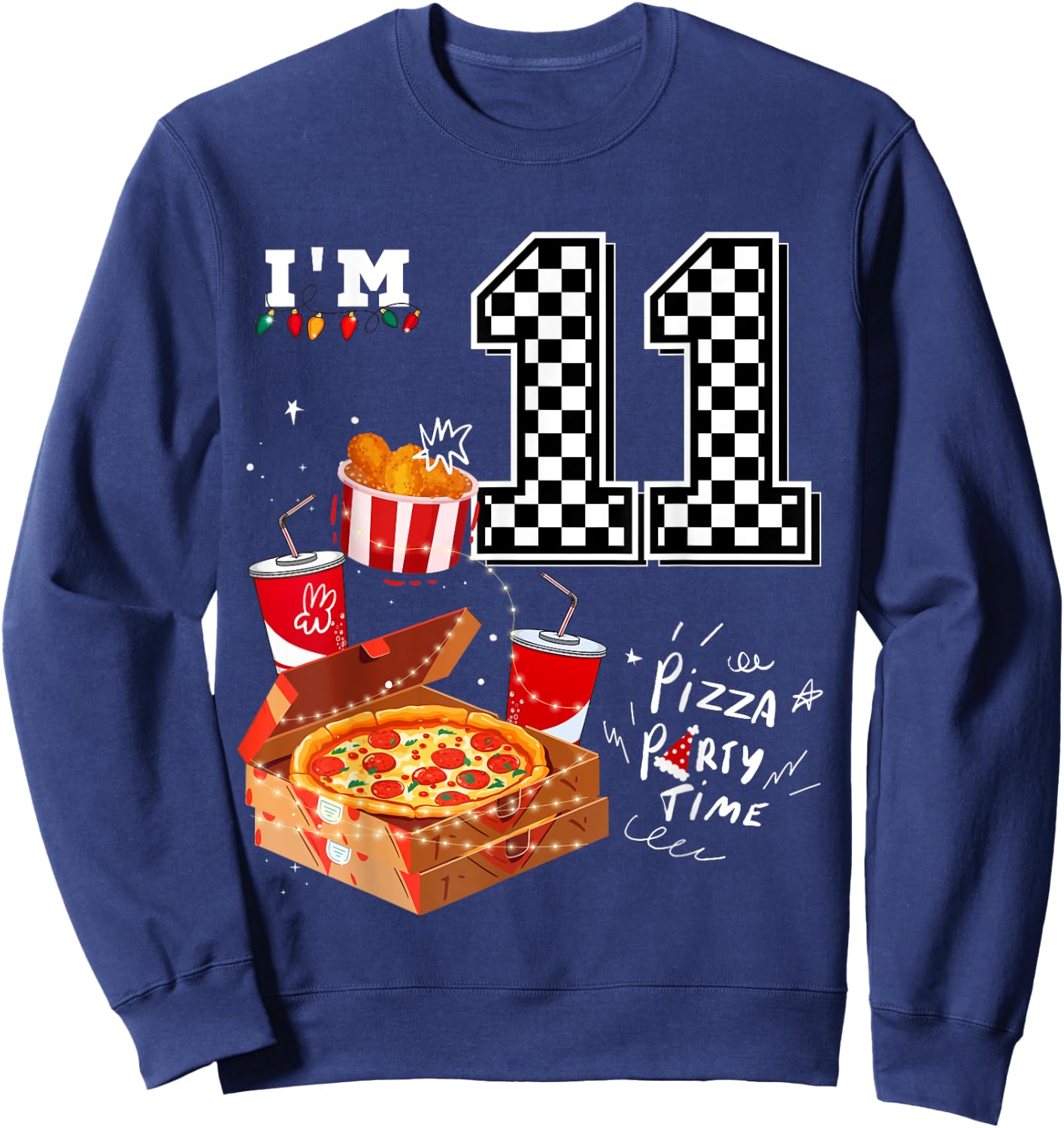 Funny Pizza Lover 11th Birthday Crew 11 Years Old Boys Match Sweatshirt - Sweatshirt | Navy
