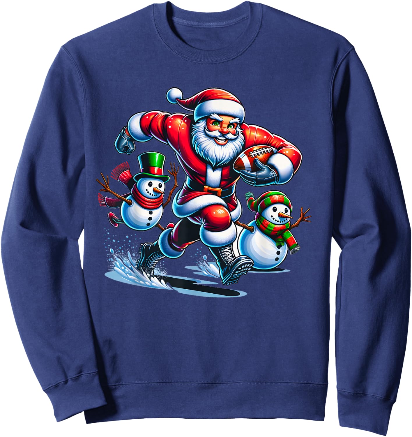 Christmas Football Santa Playing Football Sweatshirt - Sweatshirt | Navy