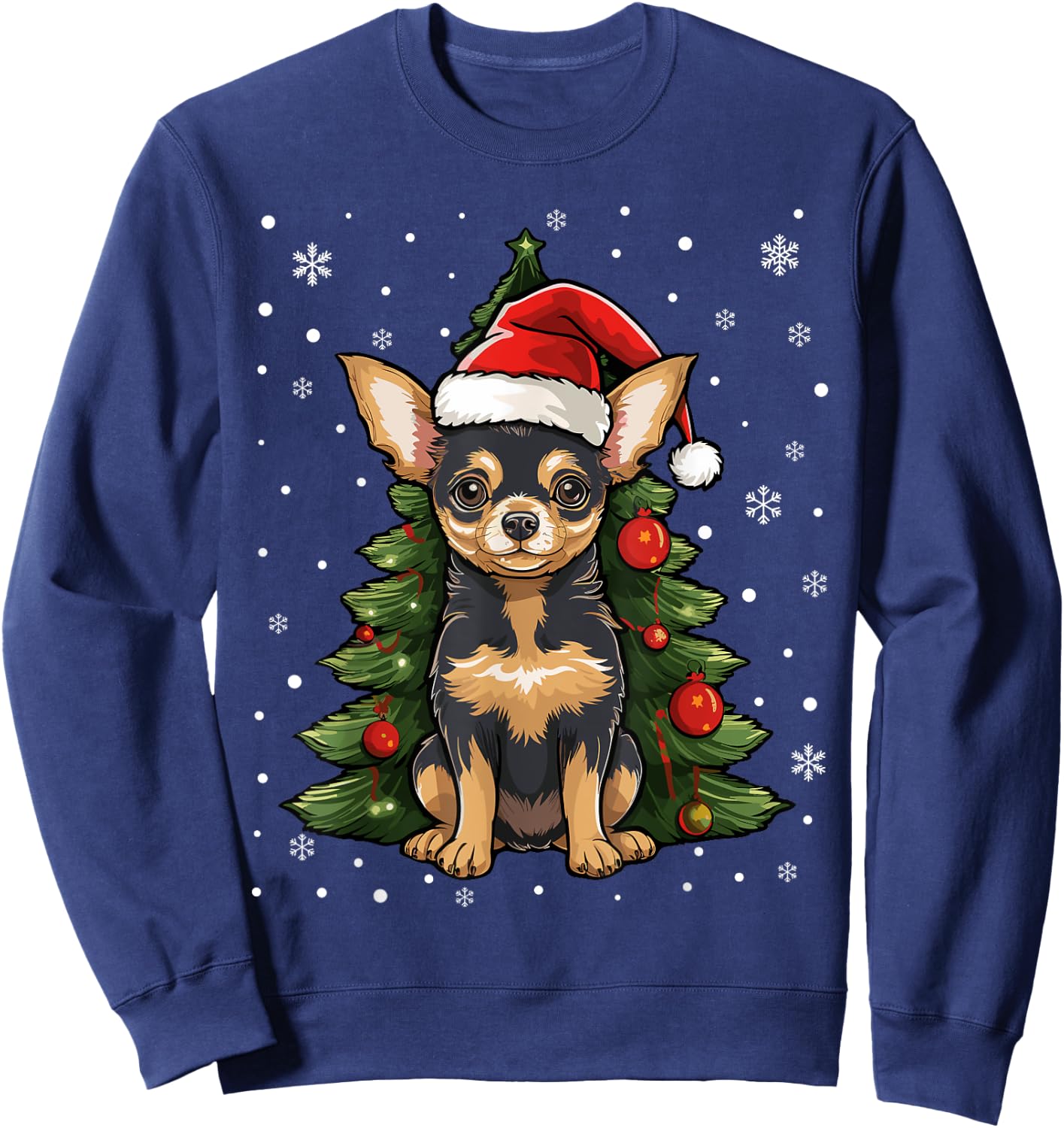 Chihuahua Dog Christmas Tree Santa Hat Xmas Pajama Sweatshirt - Sweatshirt | Navy
