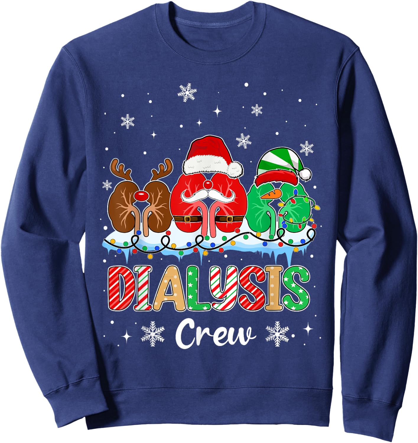 Dialysis Crew Christmas Lights Dialysis Nurse Xmas Sweatshirt - Sweatshirt | Navy