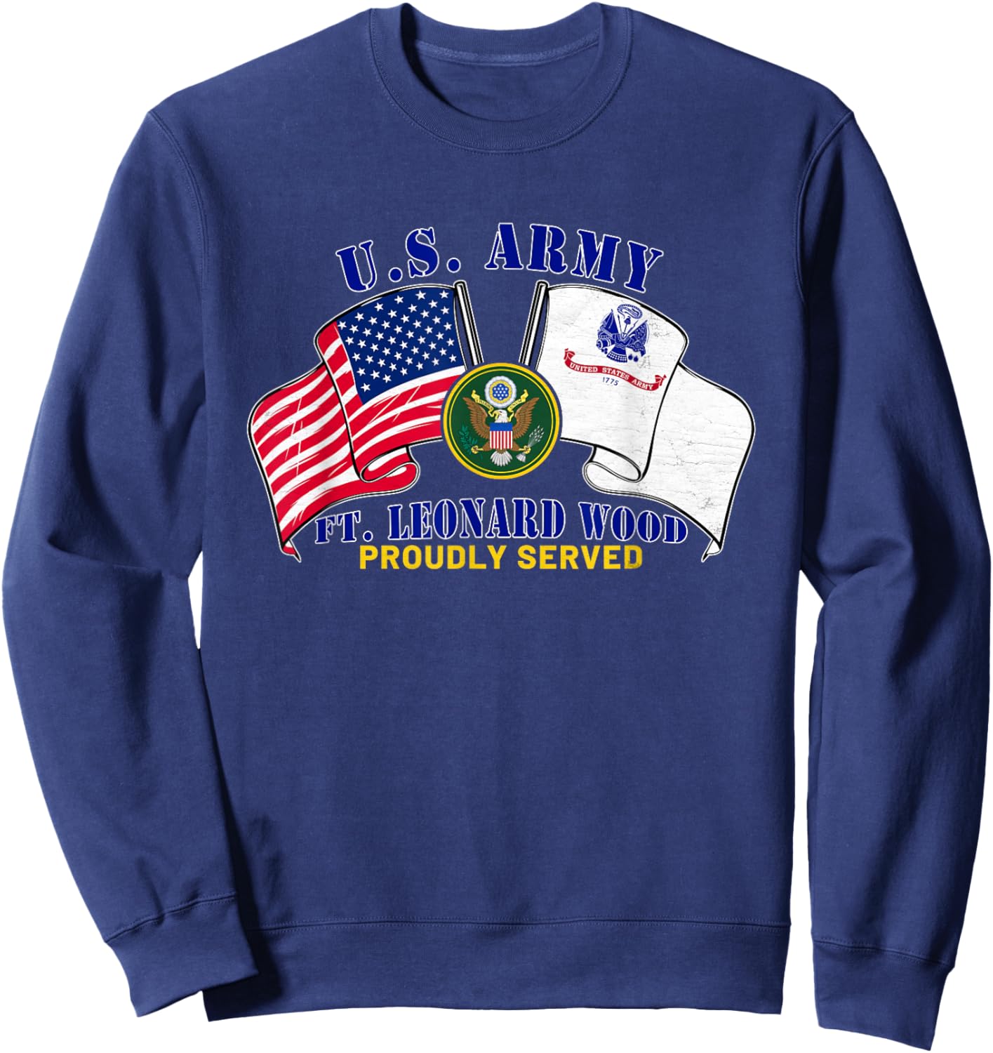 Fort Leonard Wood Missouri Mo Us Army Base American Flag Men Sweatshirt - Sweatshirt | Navy