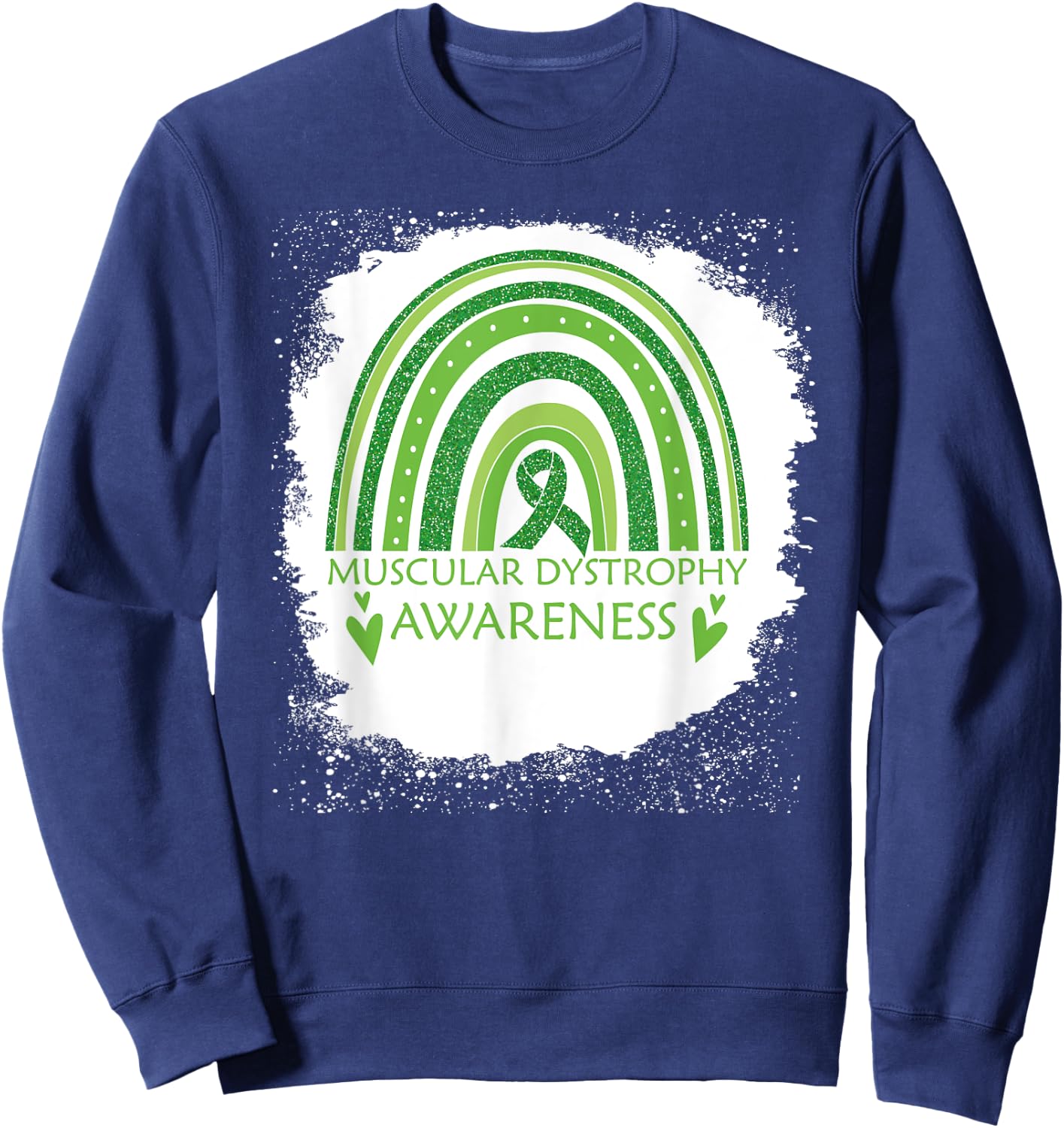 Muscular Dystrophy Awareness Bleached Rainbow Green Ribbon Sweatshirt - Sweatshirt | Navy