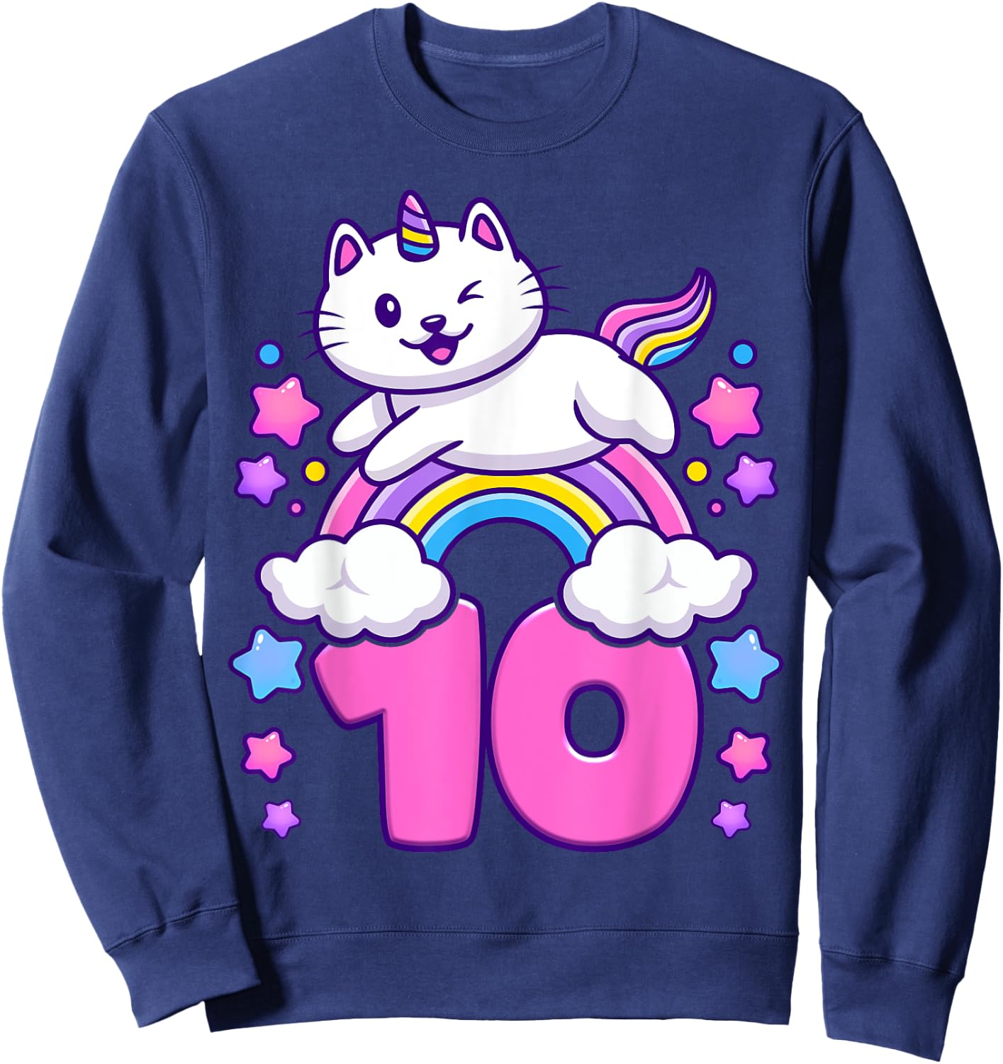 Birthday girl 10 years old, cat, unicorn, 10th birthday Sweatshirt - Sweatshirt | Navy