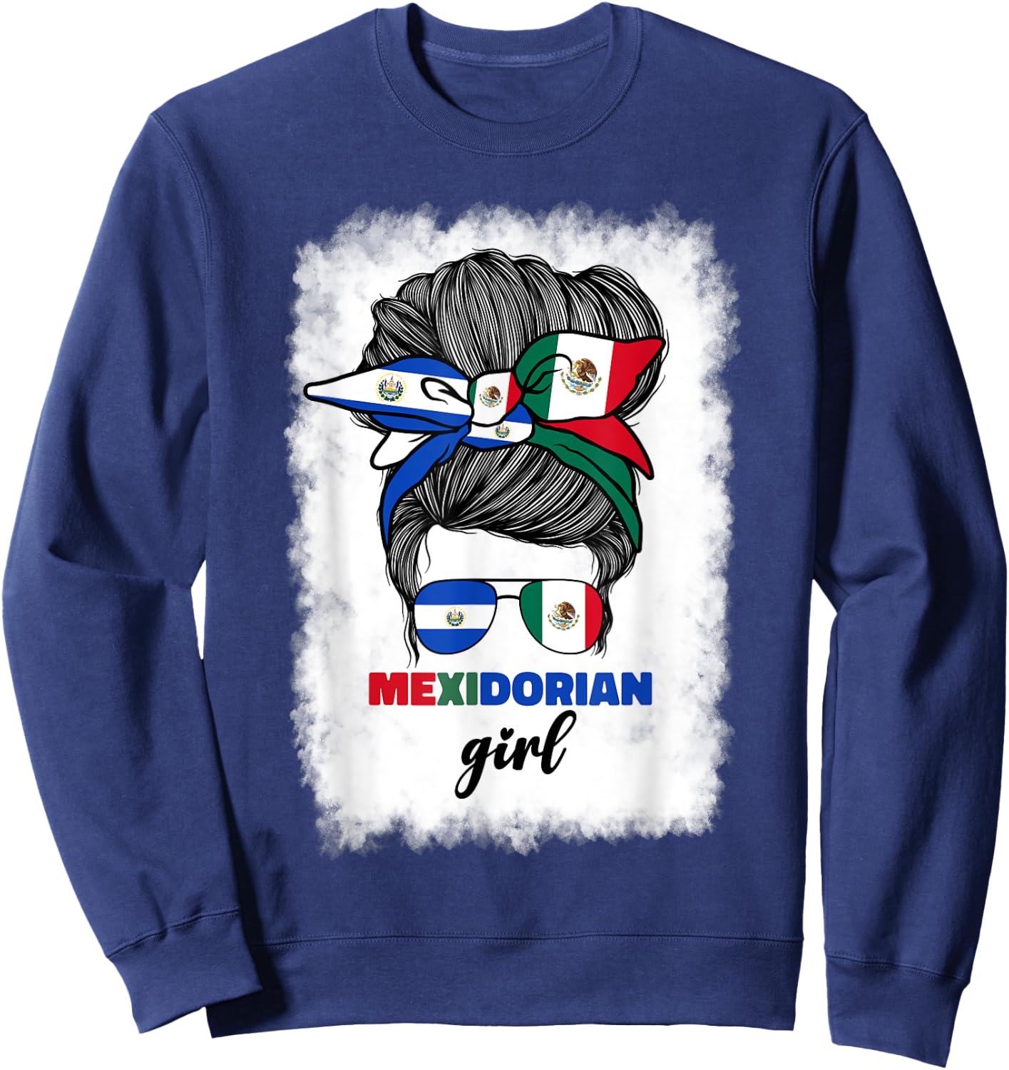 Half Mexican And Salvadorian Mexico El Salvador Flag Girl Sweatshirt - Sweatshirt | Navy