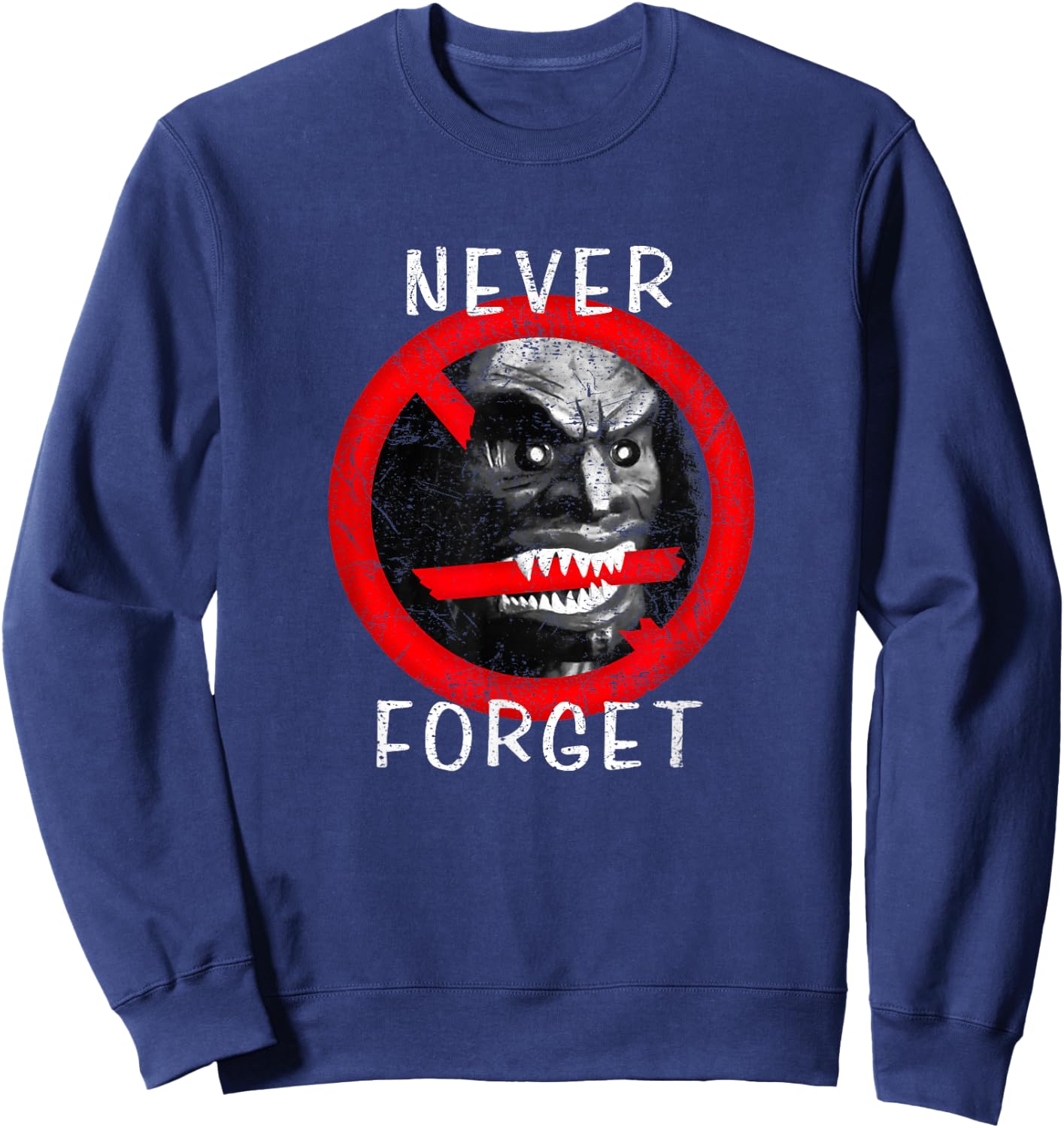 Zuni Doll Never Forget Funny 70s Gen X Pop Culture Vintage Sweatshirt - Sweatshirt | Navy