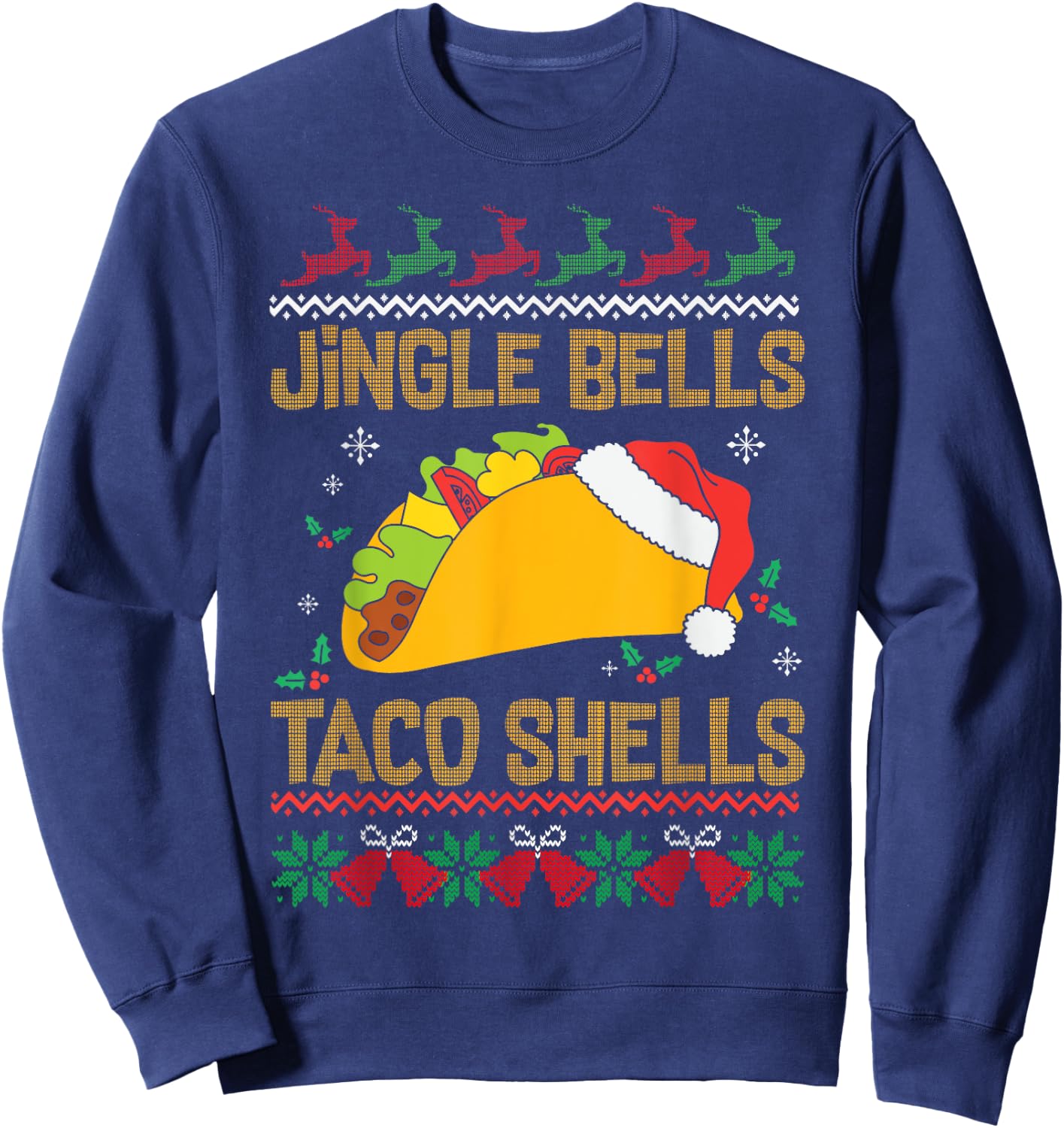 Ugly Christmas Fast Food Joke Jingle Bells Taco Shells Sweatshirt - Sweatshirt | Navy