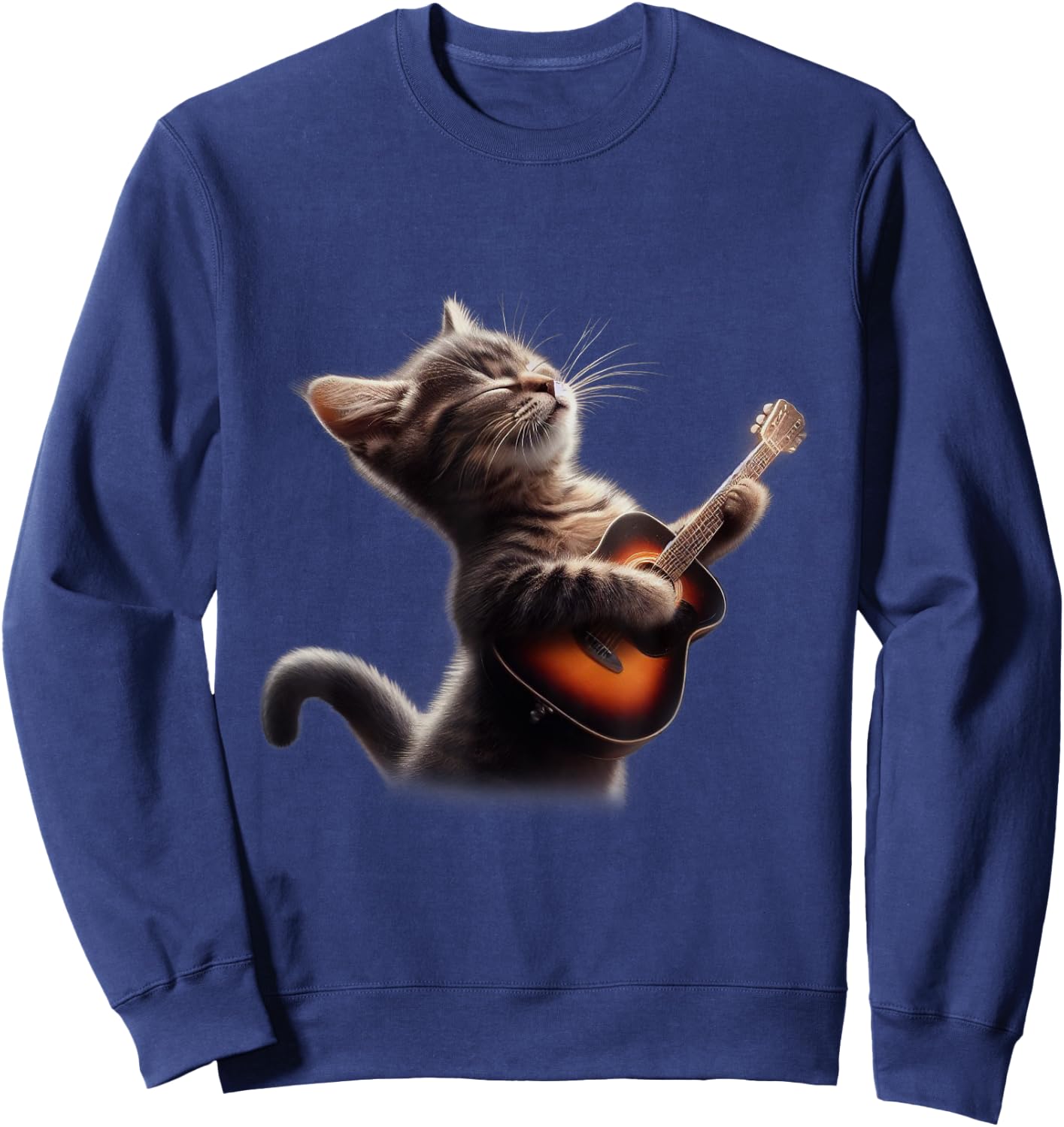 Cat Playing Guitar - Funny Rock Music Guitar Cat Women Kids Sweatshirt - Sweatshirt | Navy