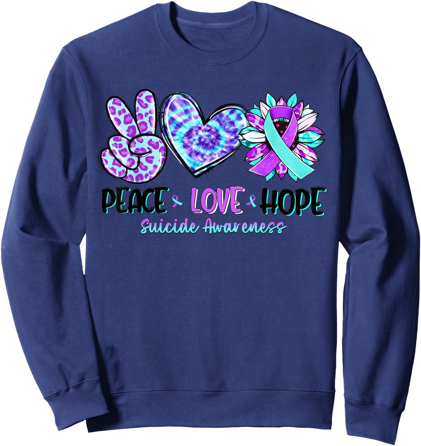 Peace Love Hope Sunflower Leopard Suicide Awareness Gifts Sweatshirt - Sweatshirt | Navy