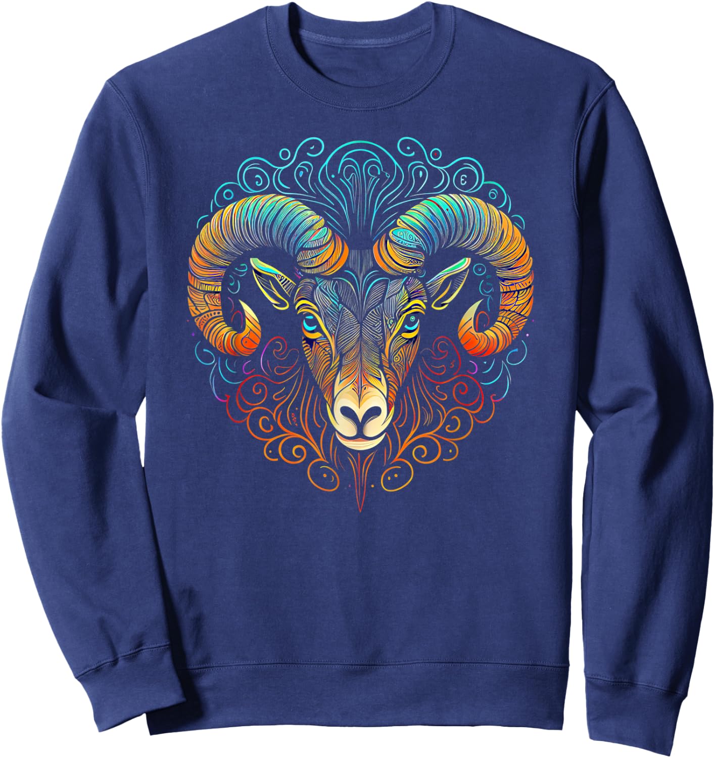 Ram Face and Head Colorful Mandala Pattern - Ram Sweatshirt - Sweatshirt | Navy