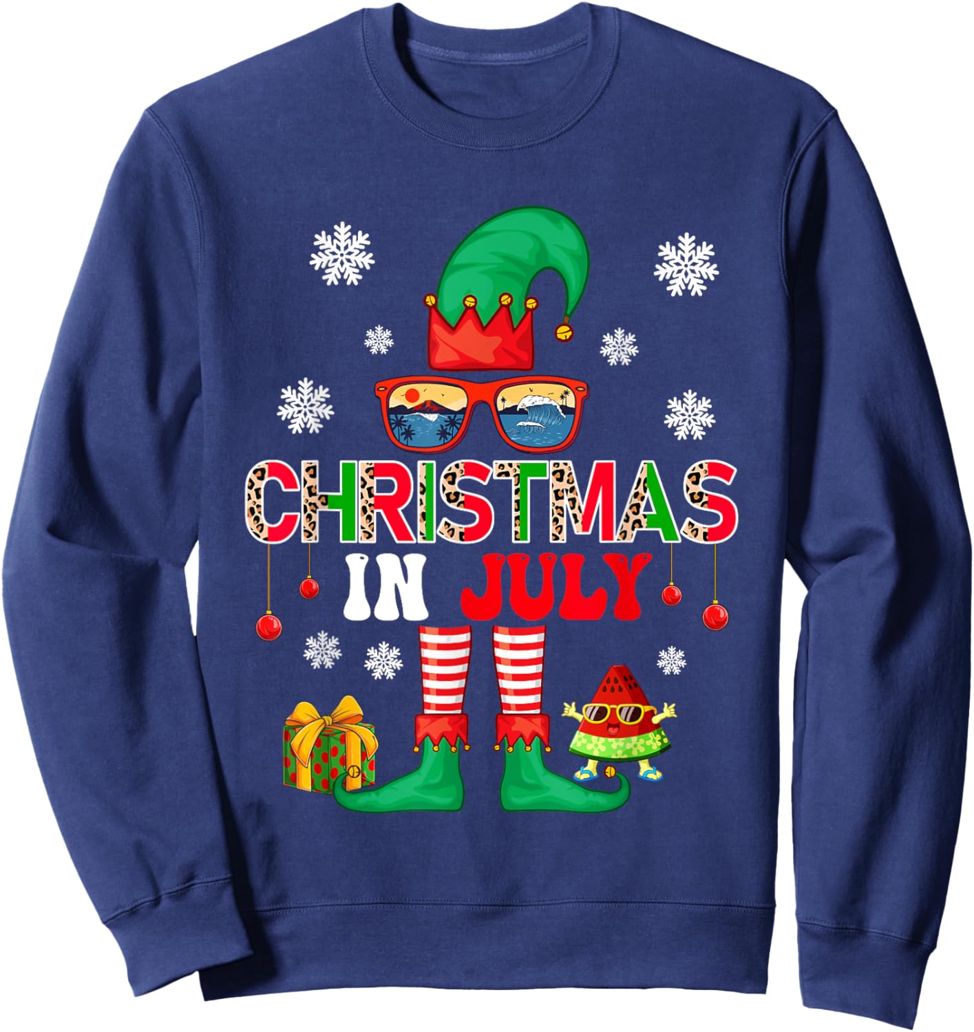 Christmas In July Costume Elf Sunglasses Beach Lover Family Men Women Kids Sweatshirt - Sweatshirt | Navy