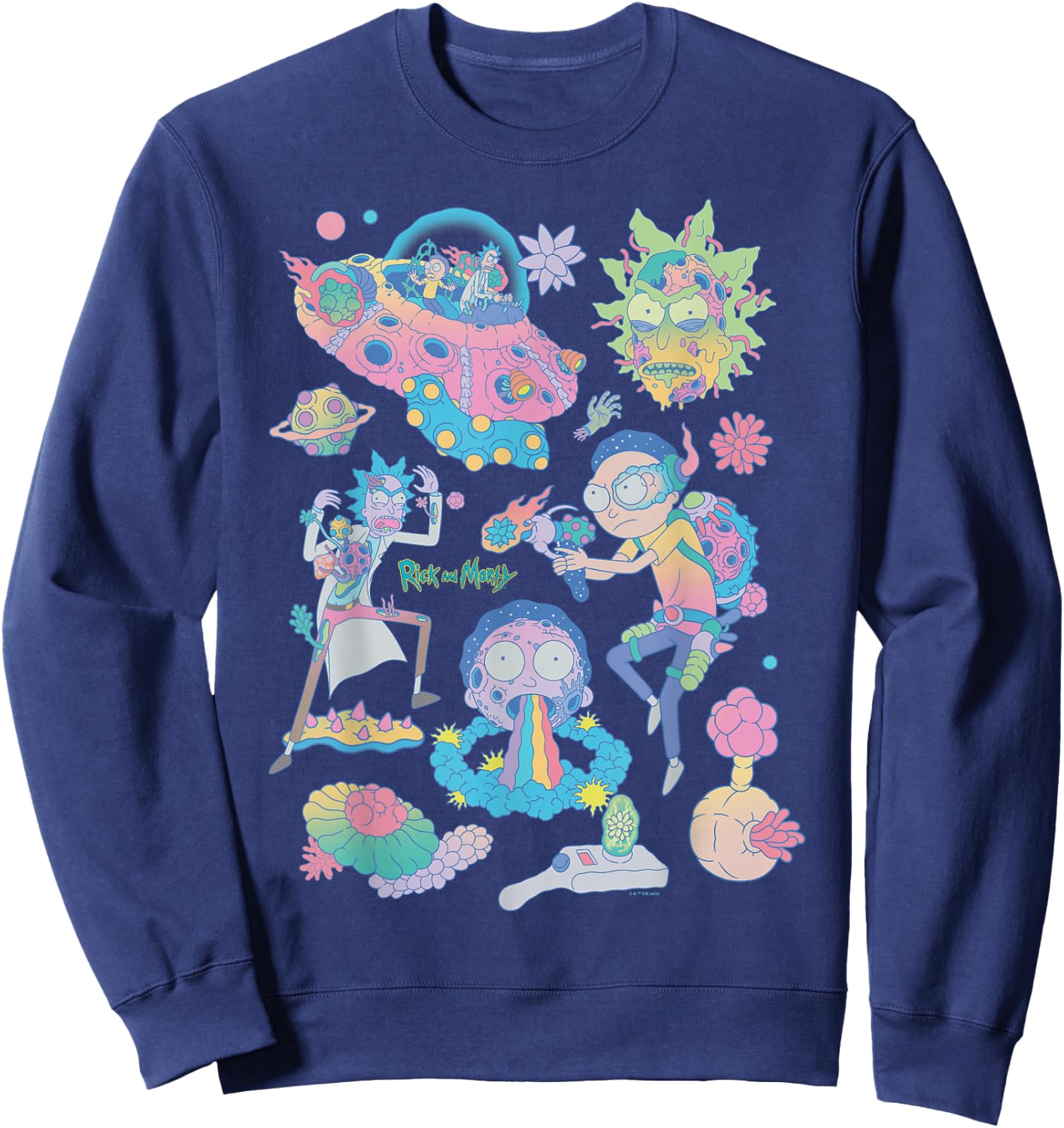 Rick and Morty Space Cruiser Pastel Alien Cartoon Fashion Sweatshirt - Sweatshirt | Navy
