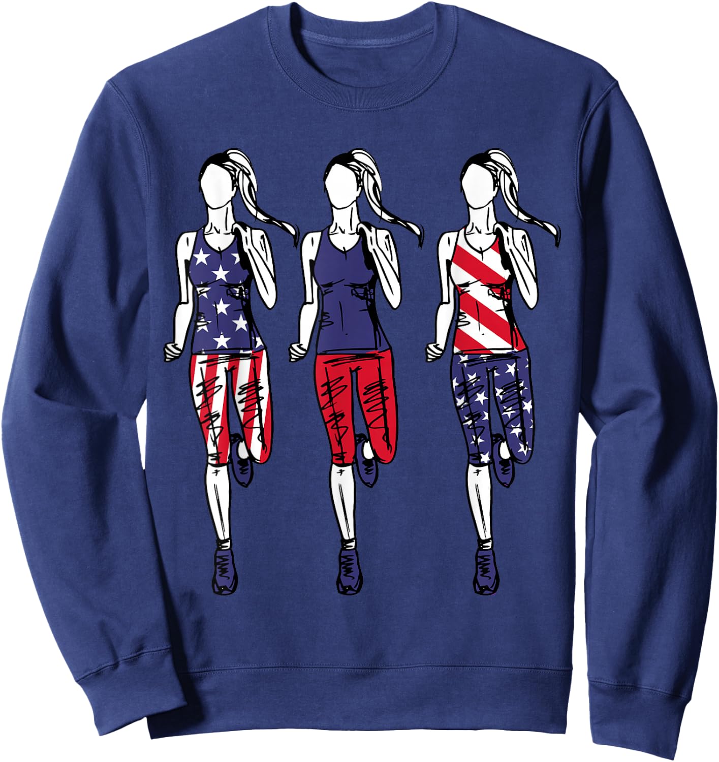 Patriotic Running 4th of July Shirt USA Flag Women Runner Sweatshirt - Sweatshirt | Navy