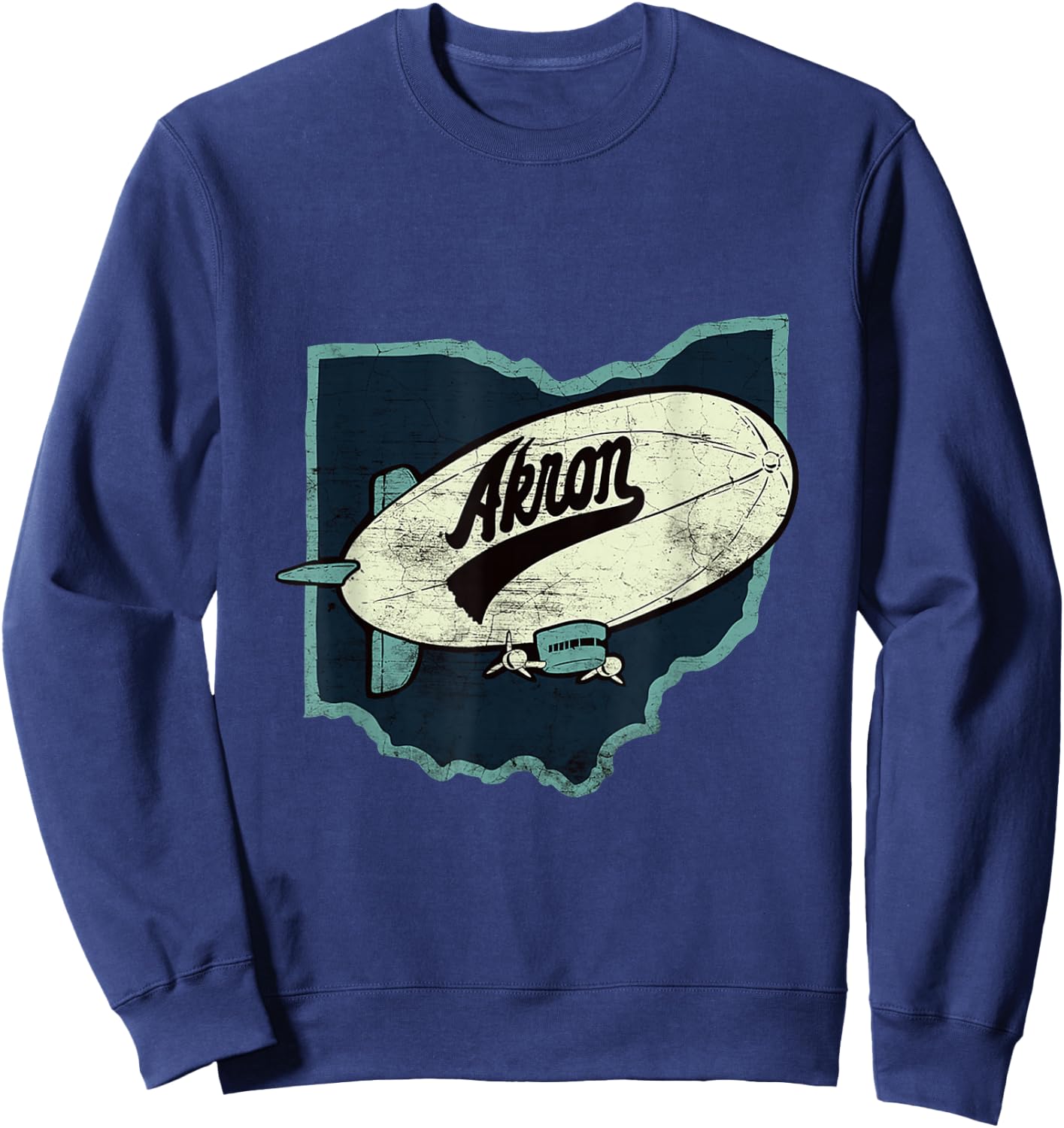 Vintage Distressed Akron Blimp Ohio Map Sweatshirt - Sweatshirt | Navy