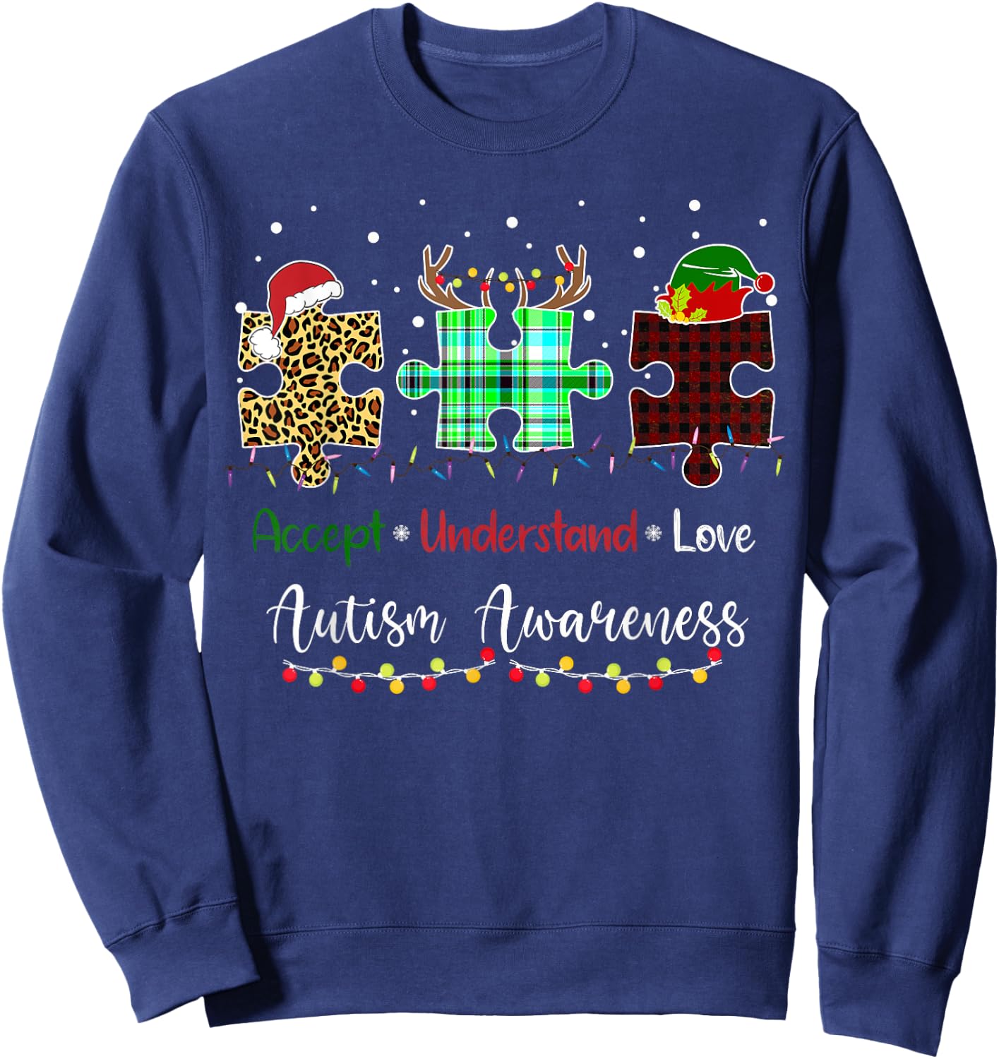Accept Understand Love Autism Awareness Puzzle Christmas Sweatshirt - Sweatshirt | Navy