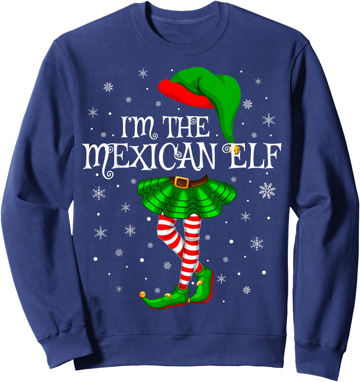 Family Matching Women Girls I'm The Mexican Elf Christmas Sweatshirt - Sweatshirt | Navy