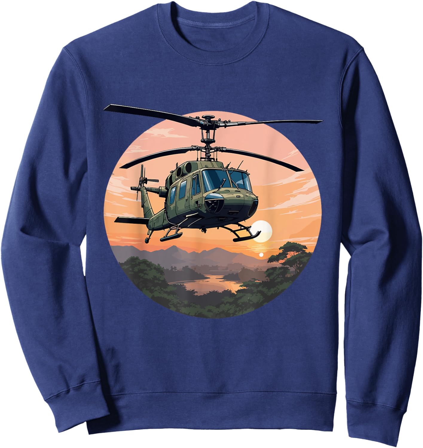 UH-1 Huey Helicopter Vintage Sunset Vietnam Chopper Sweatshirt - Sweatshirt | Navy