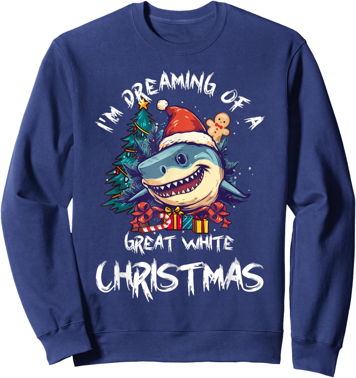 Christmas Shark Santa Hat Xmas Santa Jaws Funny Shark Pun Sweatshirt - Sweatshirt | Navy