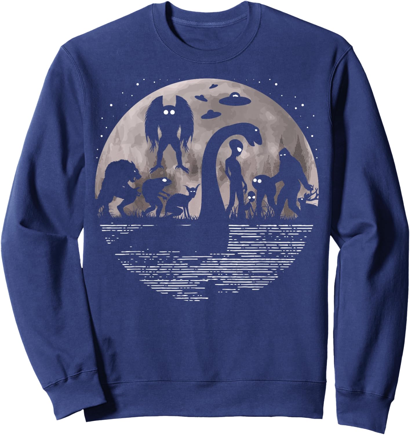 Bigfoot Loch Ness Monster Mothman And Aliens! Funny Cryptid Sweatshirt - Sweatshirt | Navy