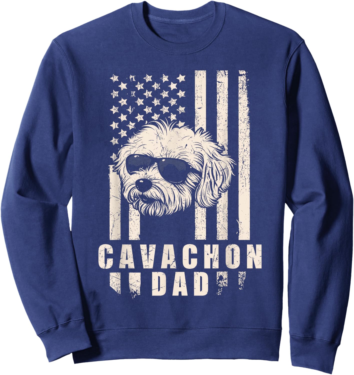 Cavachon Dog Dad American Flag Gifts for Best Father Men Sweatshirt - Sweatshirt | Navy