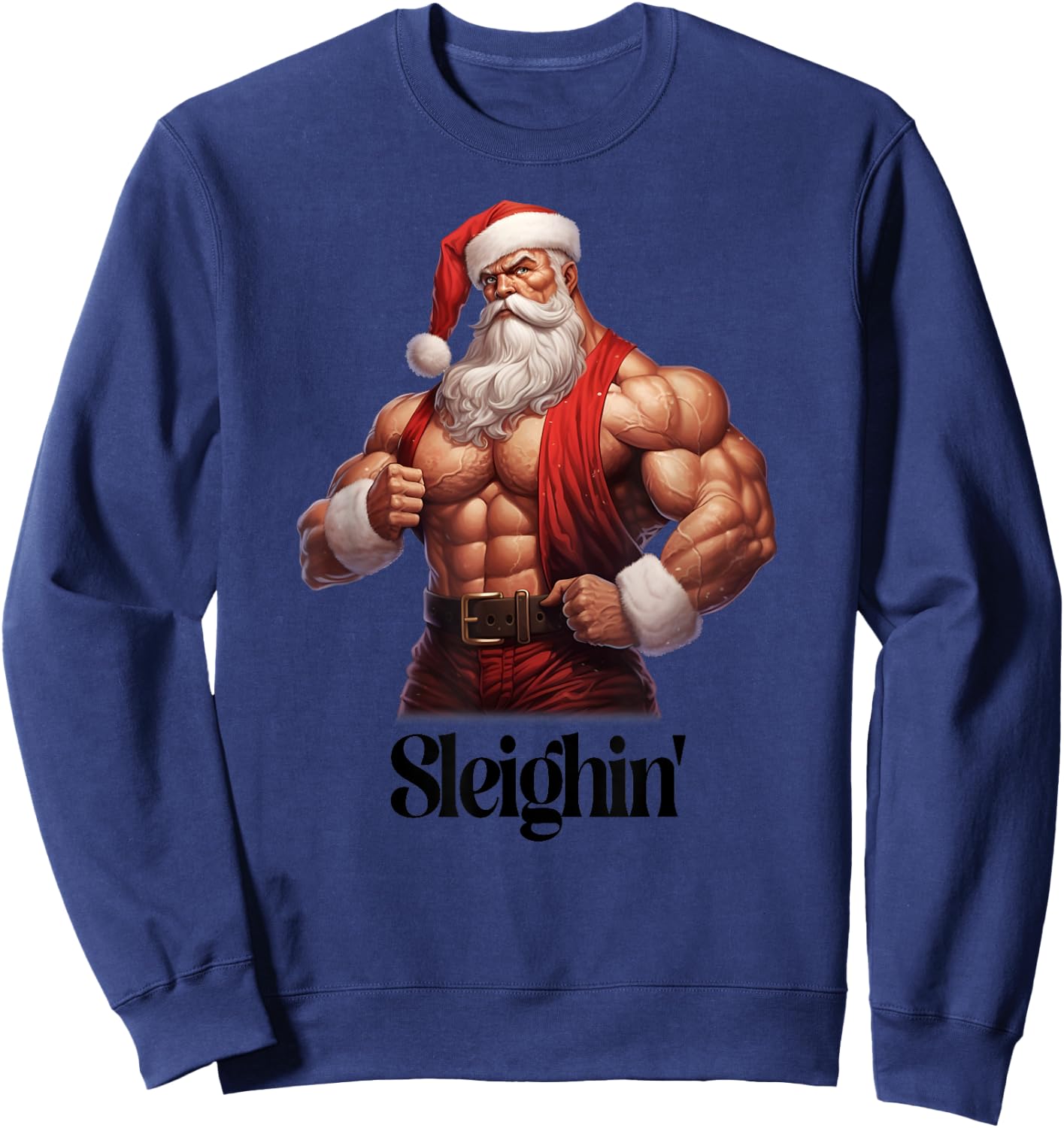 Buff Santa Workout Santa Claus Gym Muscles Sleighin' Sweatshirt - Sweatshirt | Navy