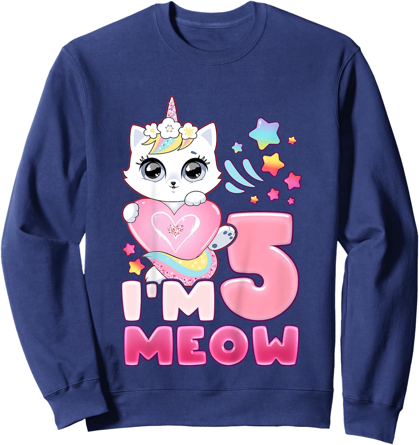 Birthday girl 5 years old, cat, unicorn, 5th birthday Sweatshirt - Sweatshirt | Navy