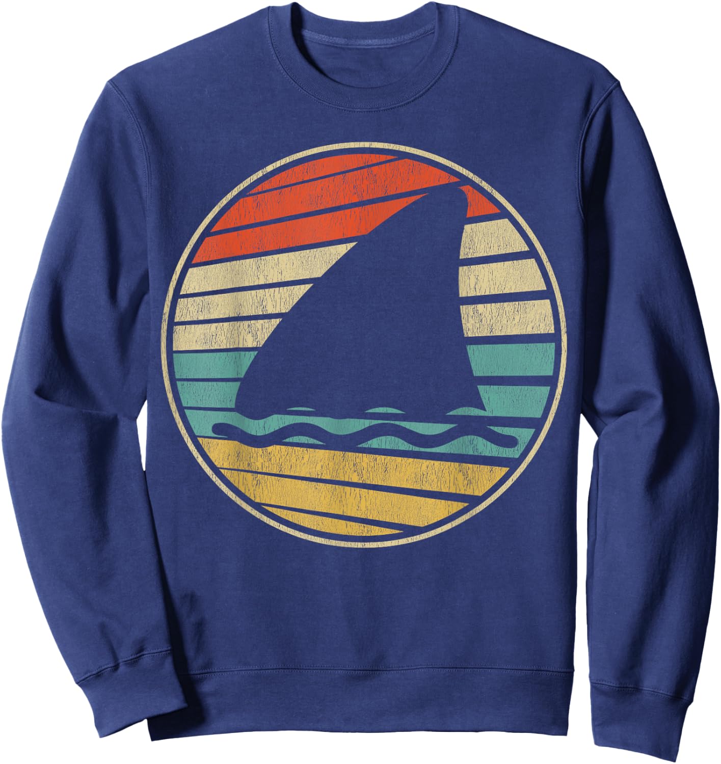 Cute Shark Fin Graphic Retro Vintage 70s 80s Shark Lover Fun Sweatshirt - Sweatshirt | Navy