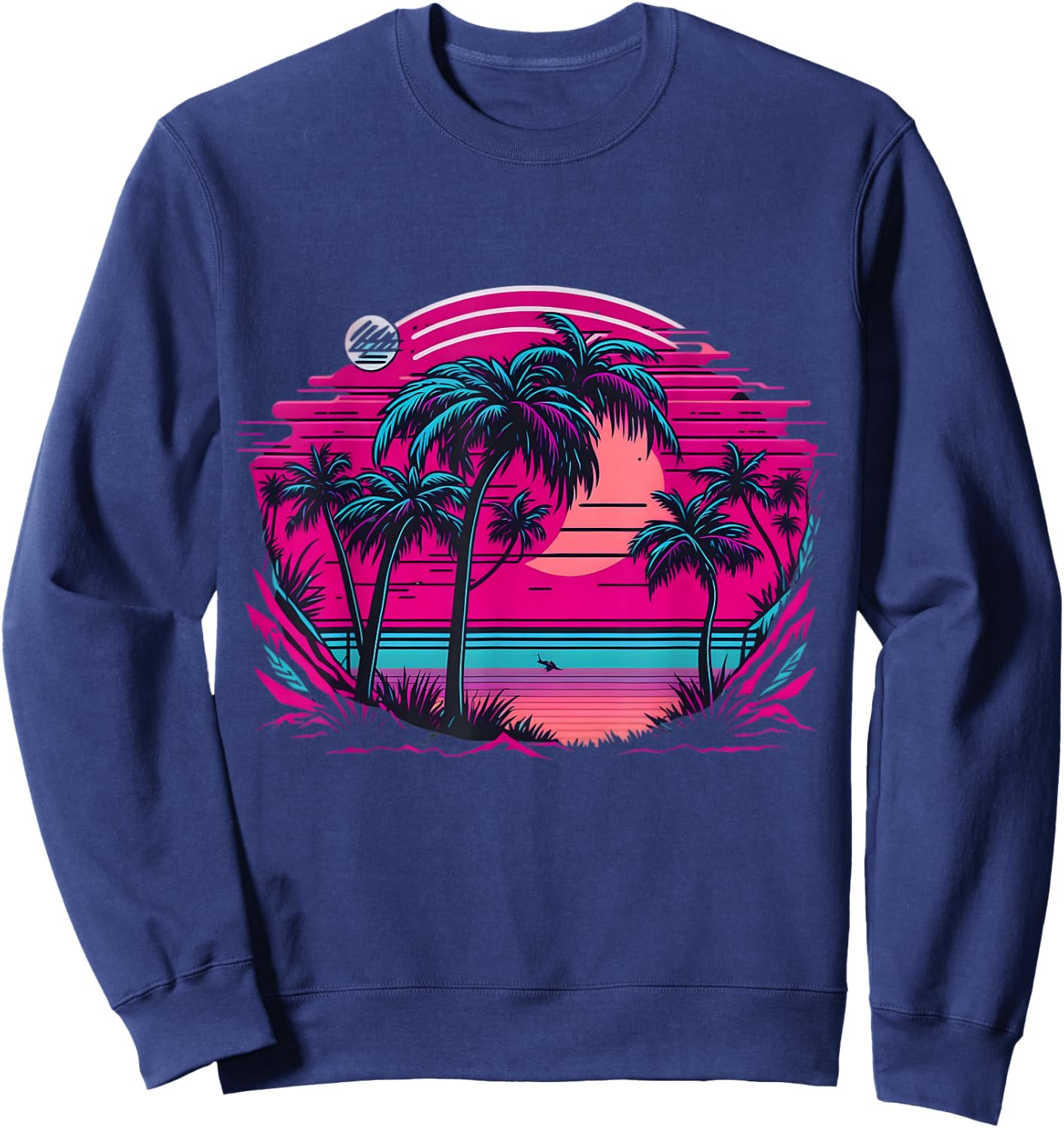 90s Vaporwave Aesthetic Palm Trees Retro 80s Art Vaporwave Sweatshirt - Sweatshirt | Navy