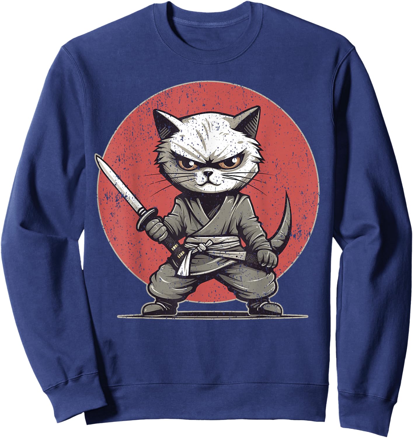 Kitten Ninja Cat Themed , Women's, Black, Small, Short Sleeve, , Modern, Cat Theme, All Seasons, 1 Count Sweatshirt - Sweatshirt | Navy