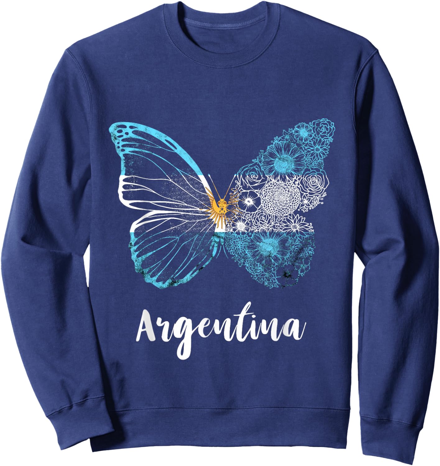 Butterfly Argentina Sun of May Buenos Aires Argentinian Flag Sweatshirt - Sweatshirt | Navy