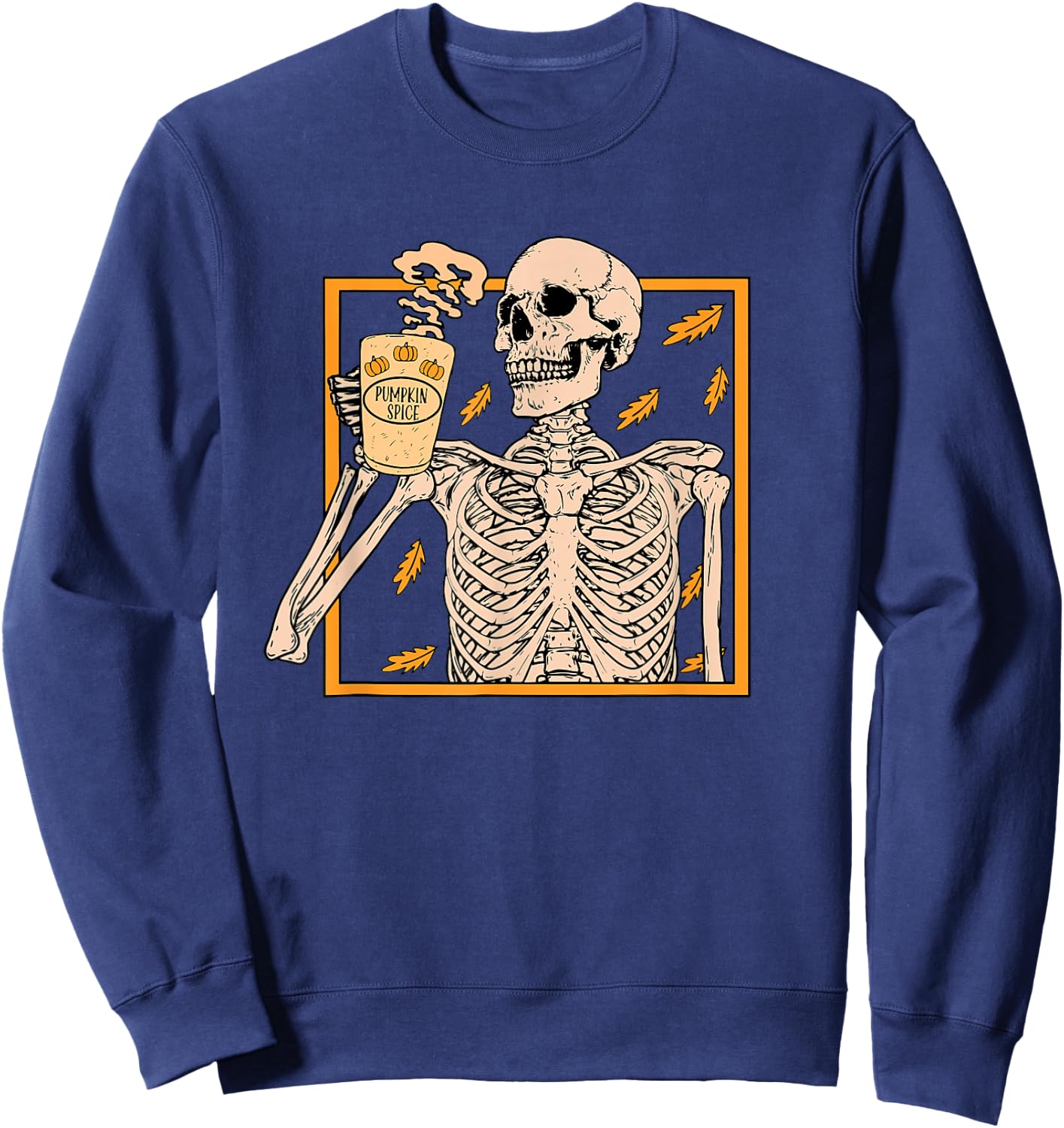Skeleton Drinking Coffee Pumpkin Spice Latte Autumn Coffee Sweatshirt - Sweatshirt | Navy