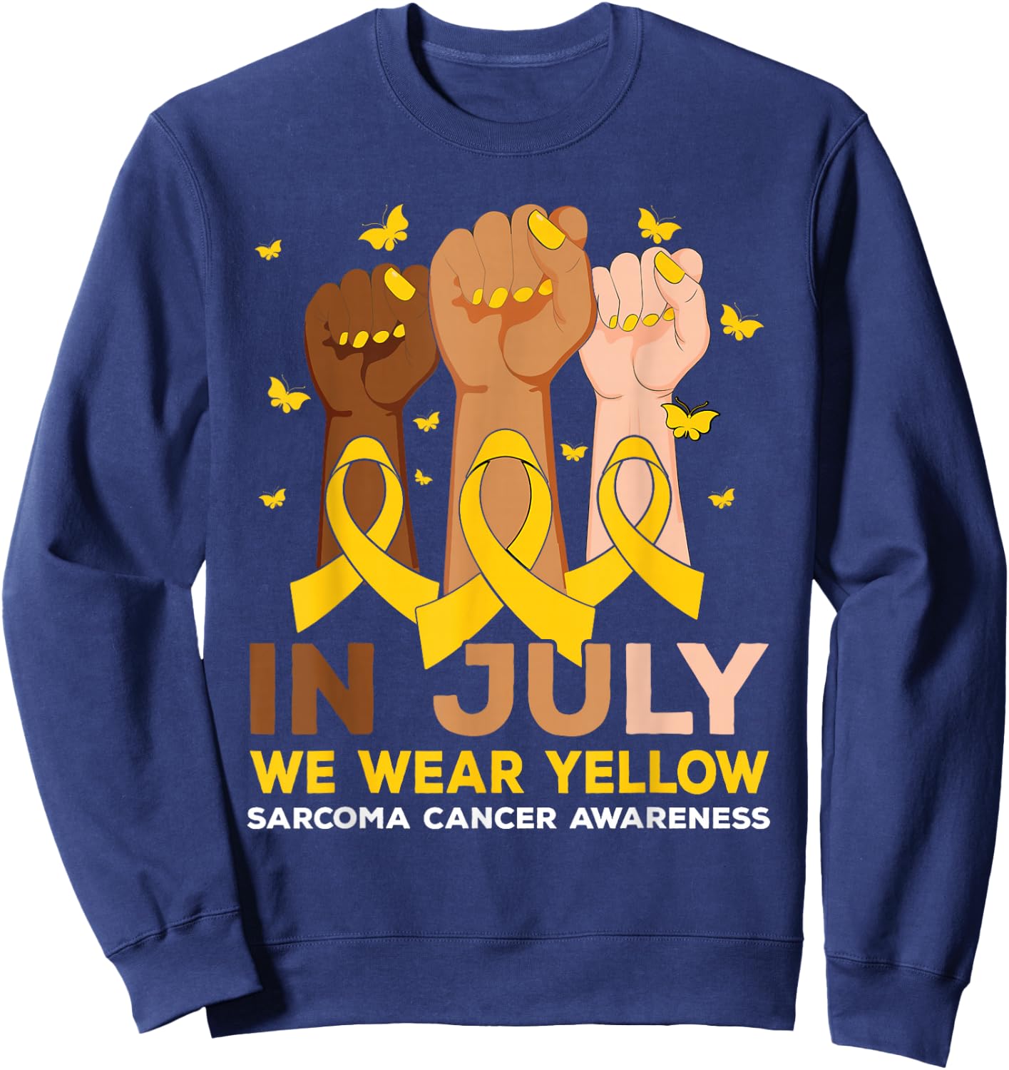 In July We Wear Yellow Sarcoma Cancer Awareness Sweatshirt - Sweatshirt | Navy