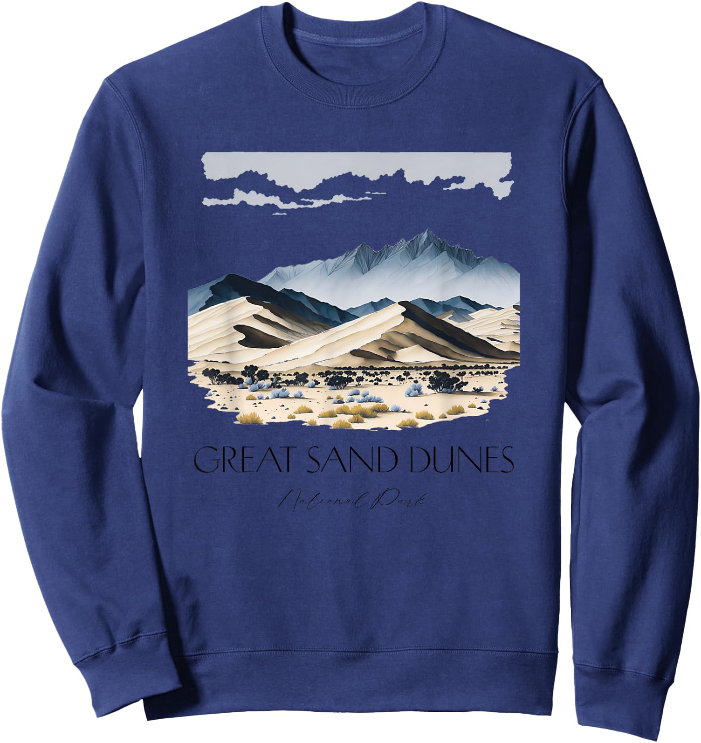 Cool Great Sand Dunes National Park Hiking Watercolor Sweatshirt - Sweatshirt | Navy