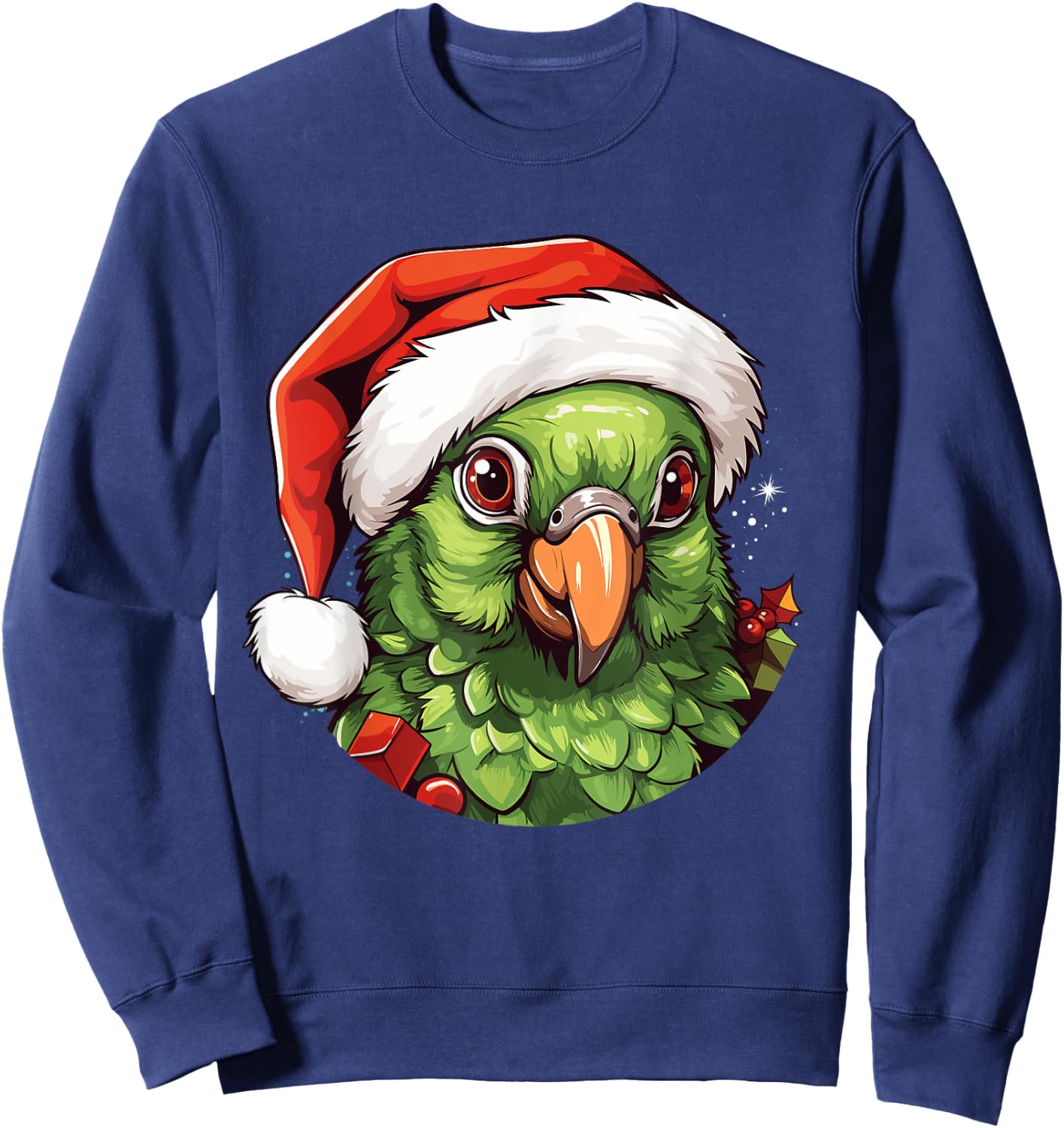 Funny Green Cheek Conure Santa Hat Christmas Parrot Bird Sweatshirt - Sweatshirt | Navy