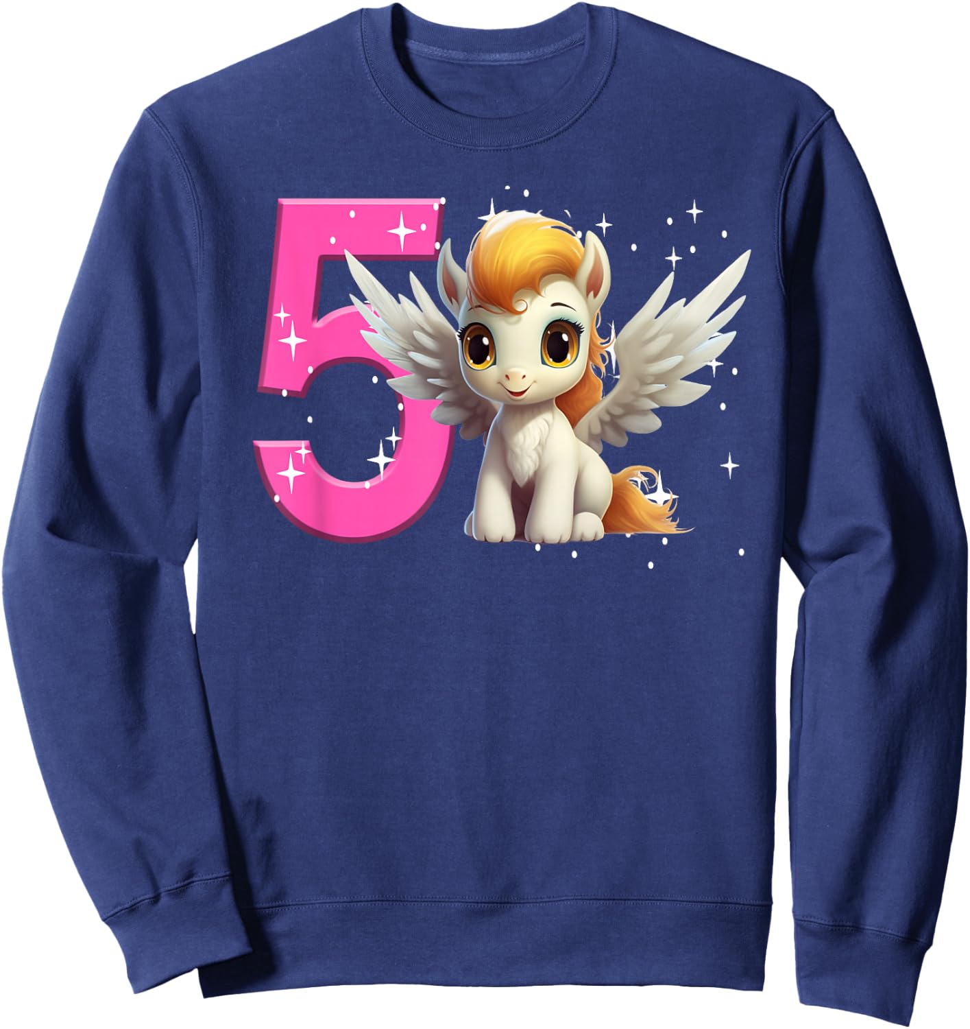 5th Birthday Girl Pegasus Birthday Shirt Party Pegasus Five Sweatshirt - Sweatshirt | Navy