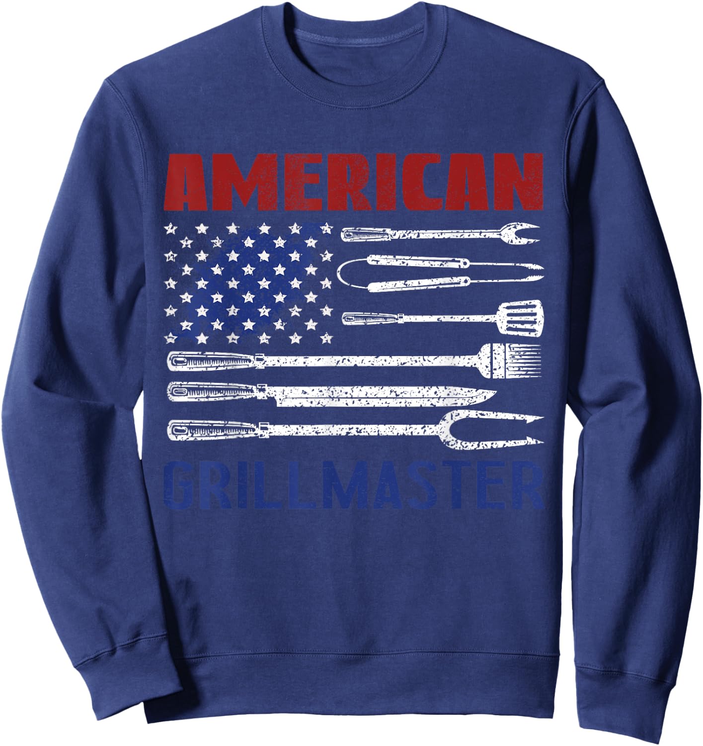 Patriotic American Flag Grill Barbeque Master Kids Men Sweatshirt - Sweatshirt | Navy